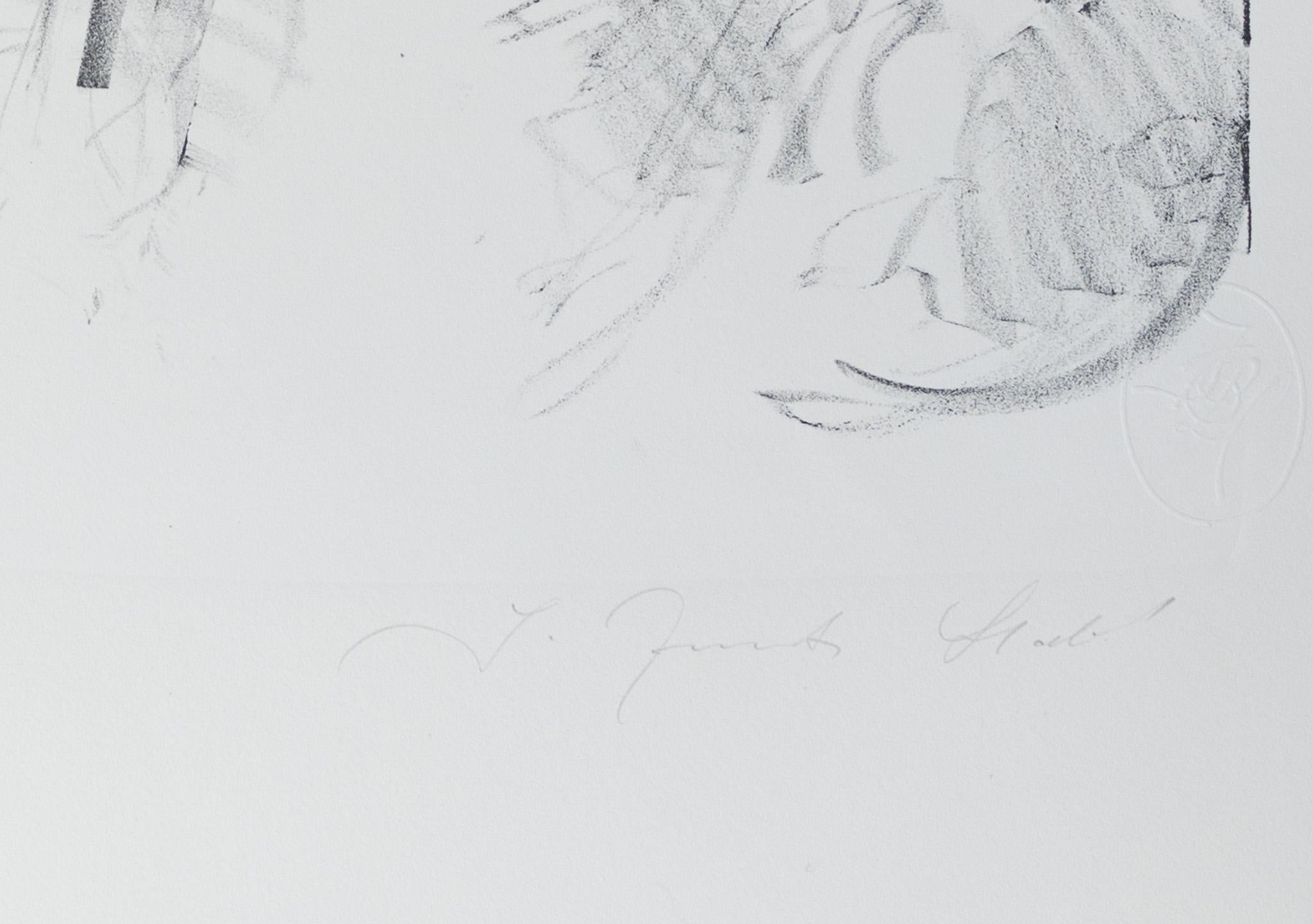 Self-Portrait, litografia firmata, edizione 22/95 - Portrait Print Grigio di Joaquim Torrents Lladó