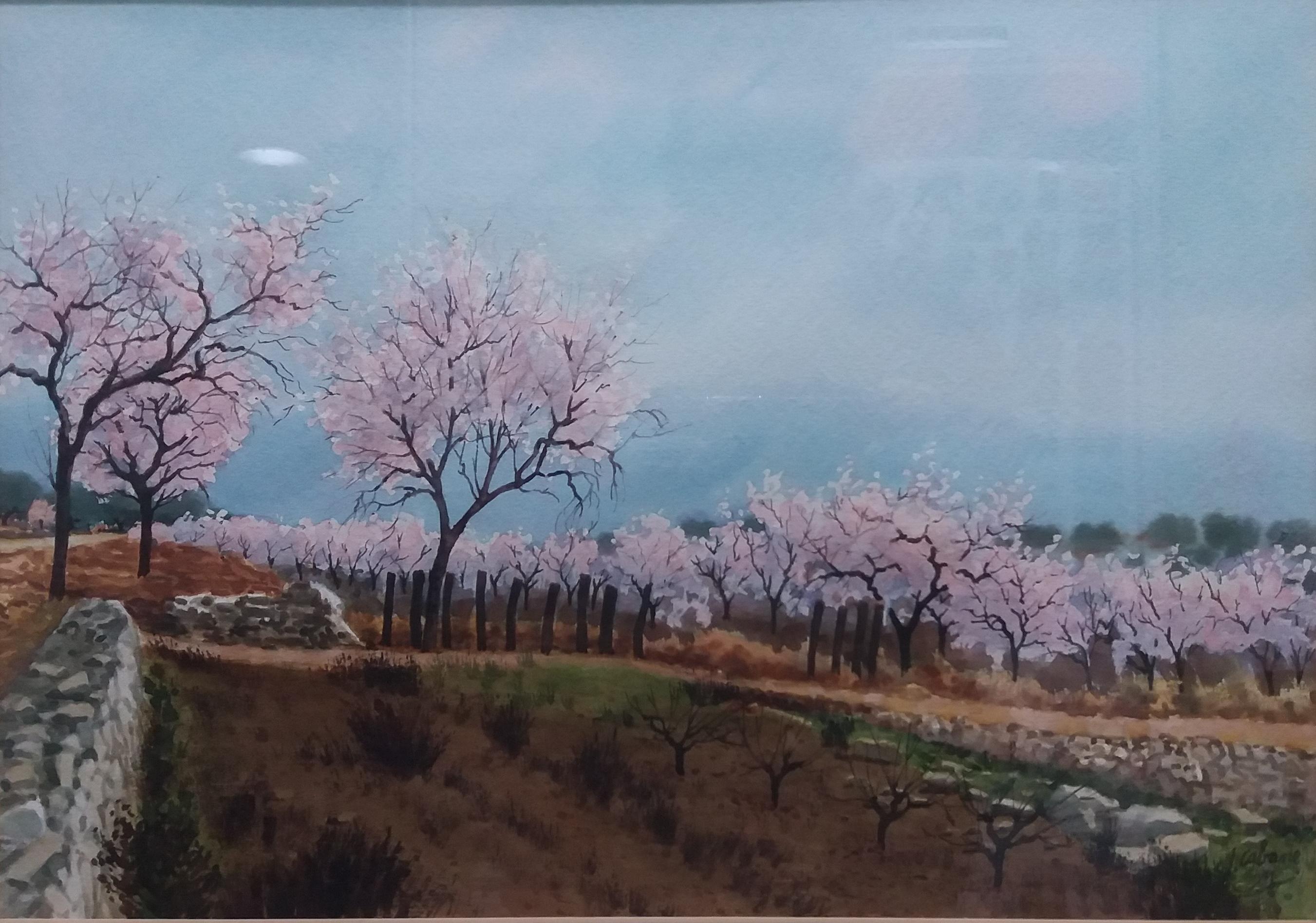 Cabane   Flowering Trees original watercolor painting - Contemporary Painting by Joaquin Cabane