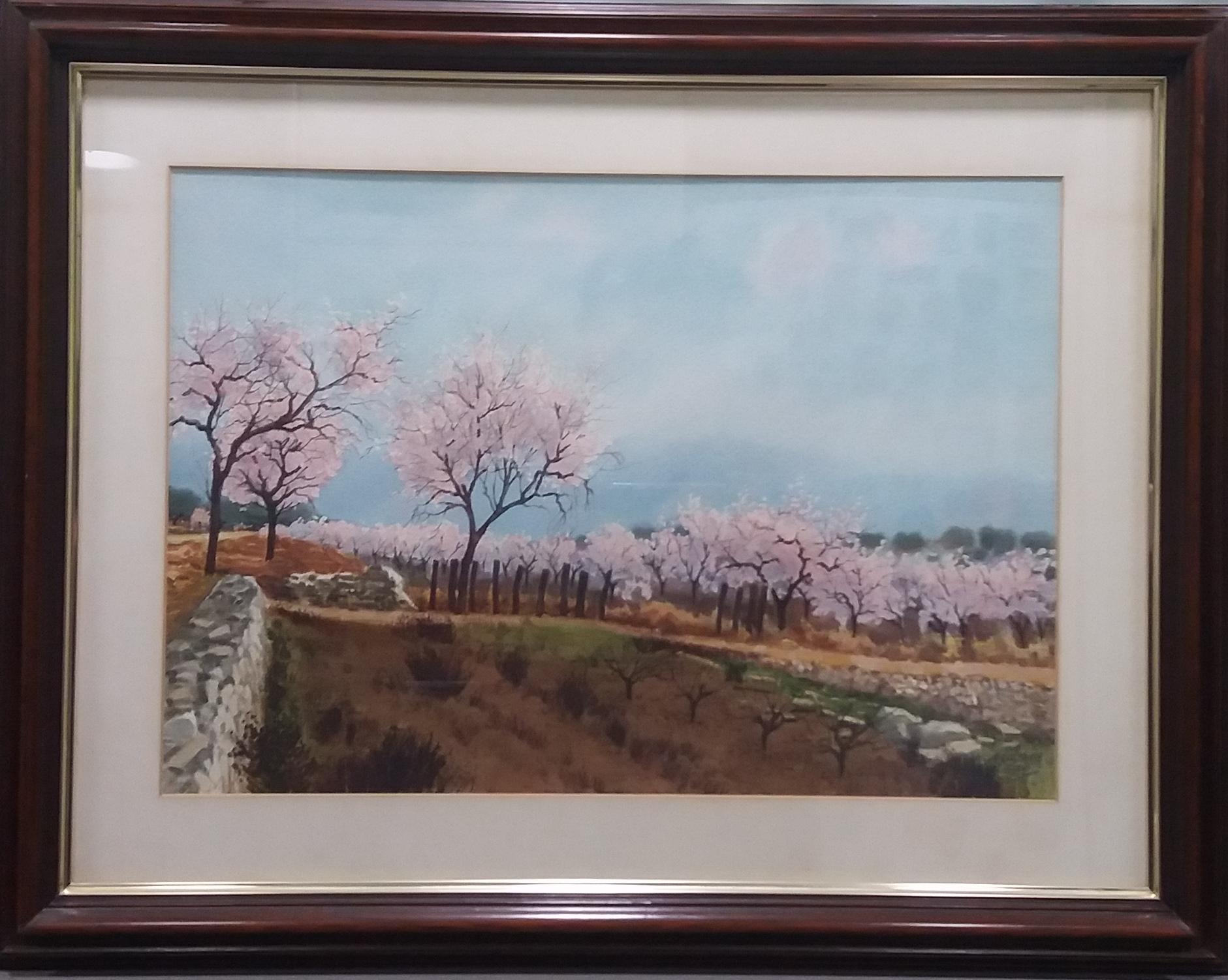 Joaquin Cabane Landscape Painting - Cabane   Flowering Trees original watercolor painting