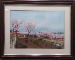 Vintage Cabane   Flowering Trees original watercolor painting