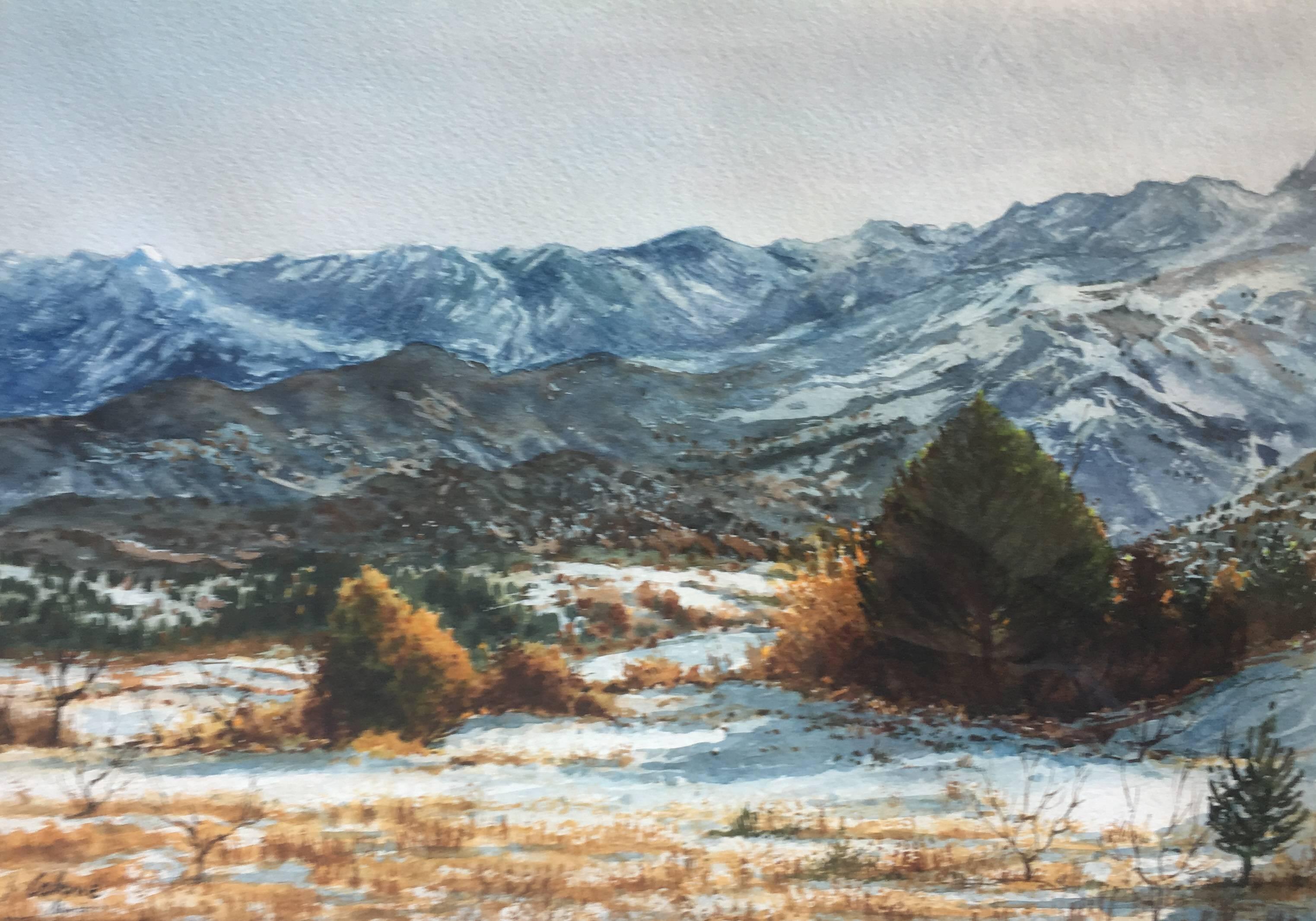 Cabane  Peinture à l'aquarelle réaliste originale de paysage Pyrenees - Painting de Joaquin Cabane