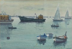 Cabane Puerto Landscape . figurative. lake.mountains. blue