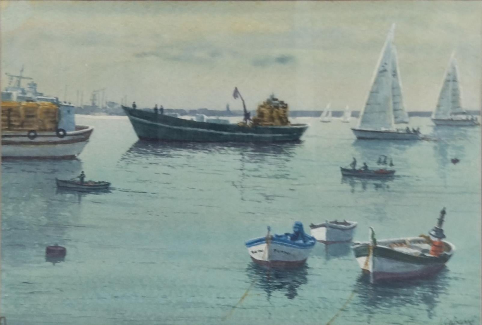 Cabane 8 Puerto Landschaft . figurativ. See.Berge. blau (Realismus), Painting, von Joaquin Cabane