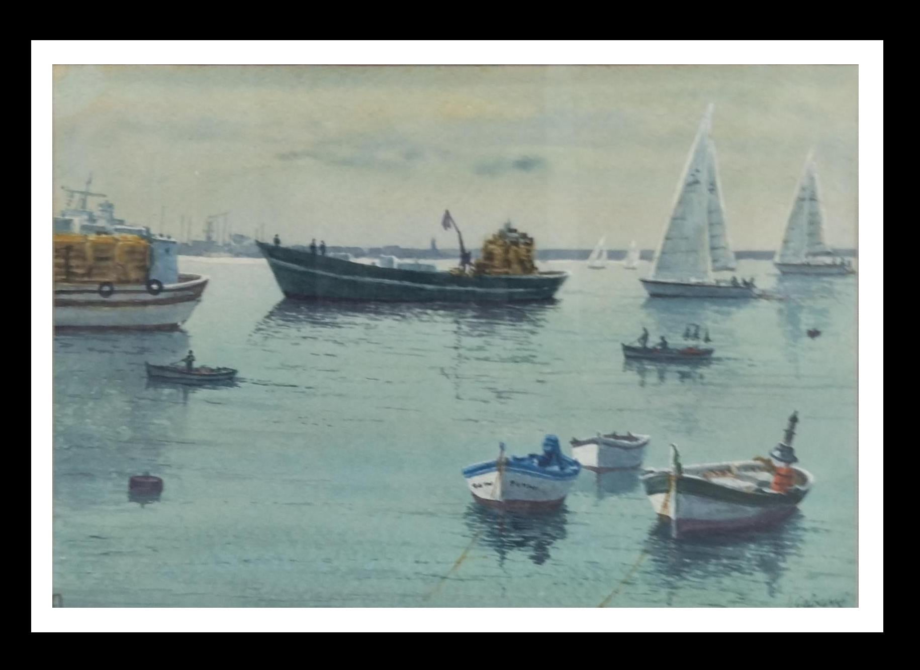 Cabane 8 Puerto Landschaft . figurativ. See.Berge. blau