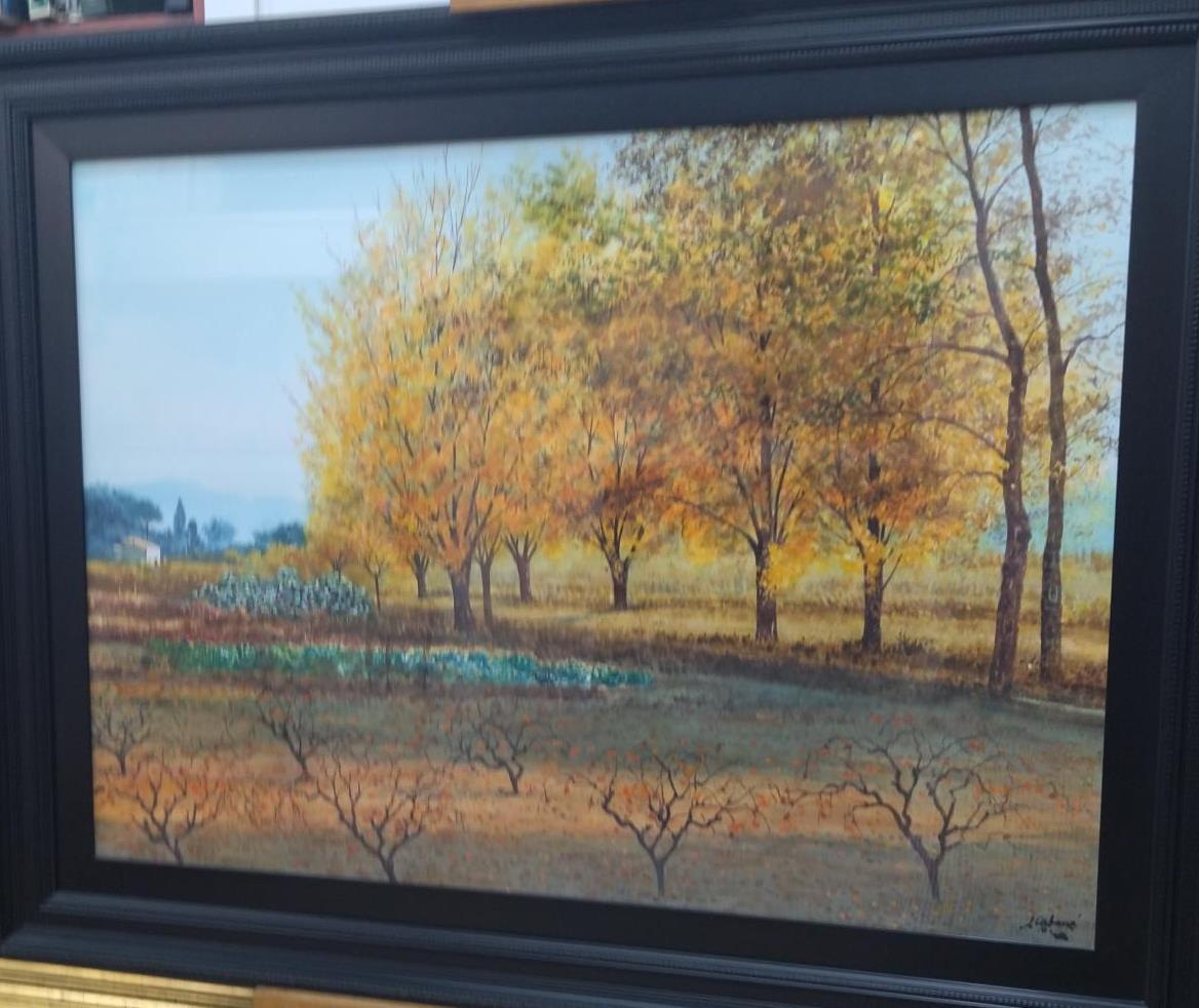 Cabane    Paysage figuratif, lac, montagnes, bleu en vente 4