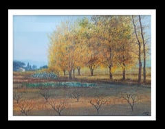 Cabane Landscape . figurative. lake.mountains. blue