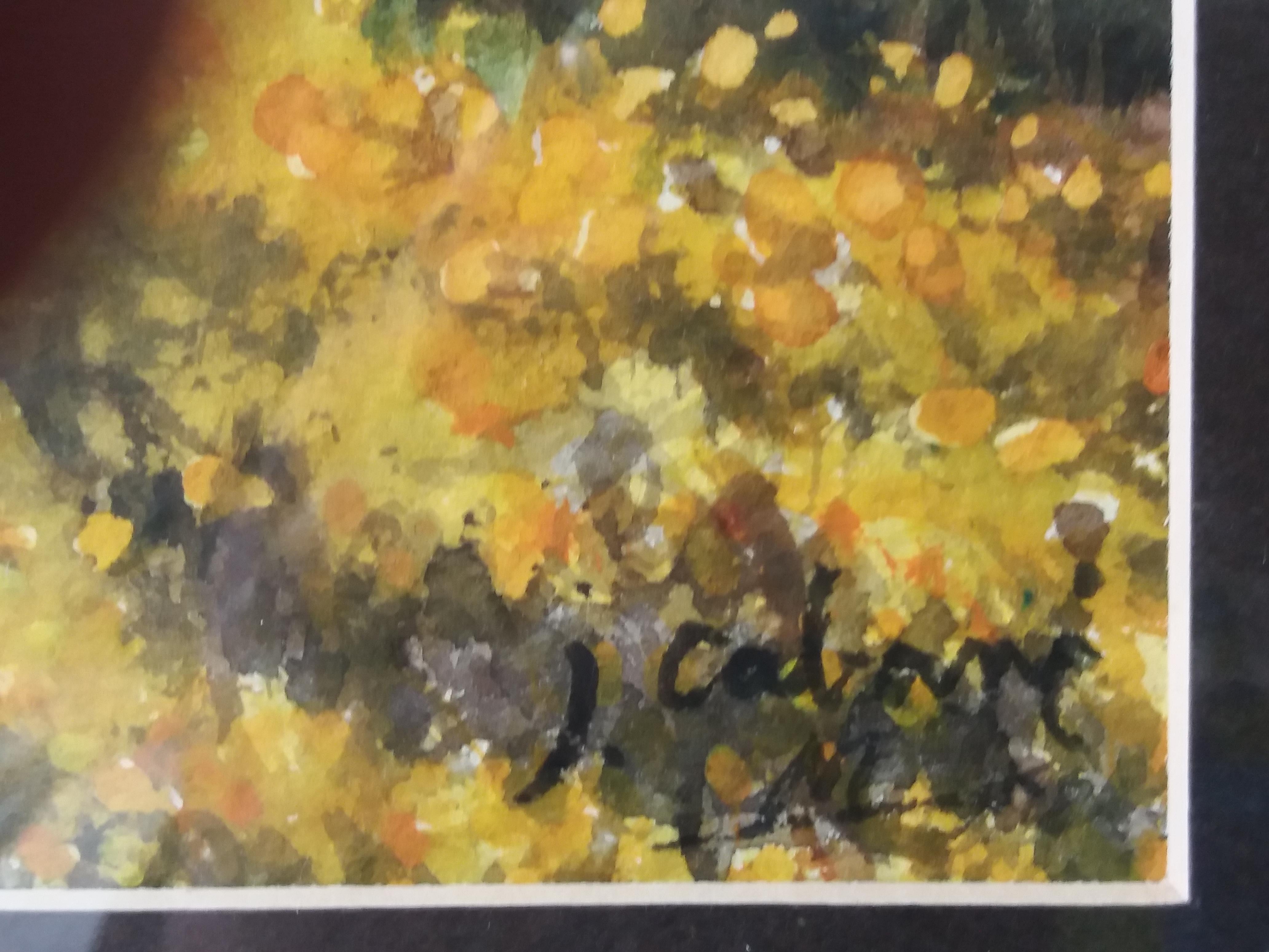 Kabine.  Berge. Schneegelb original Aquarell (Schwarz), Landscape Painting, von Joaquin Cabane