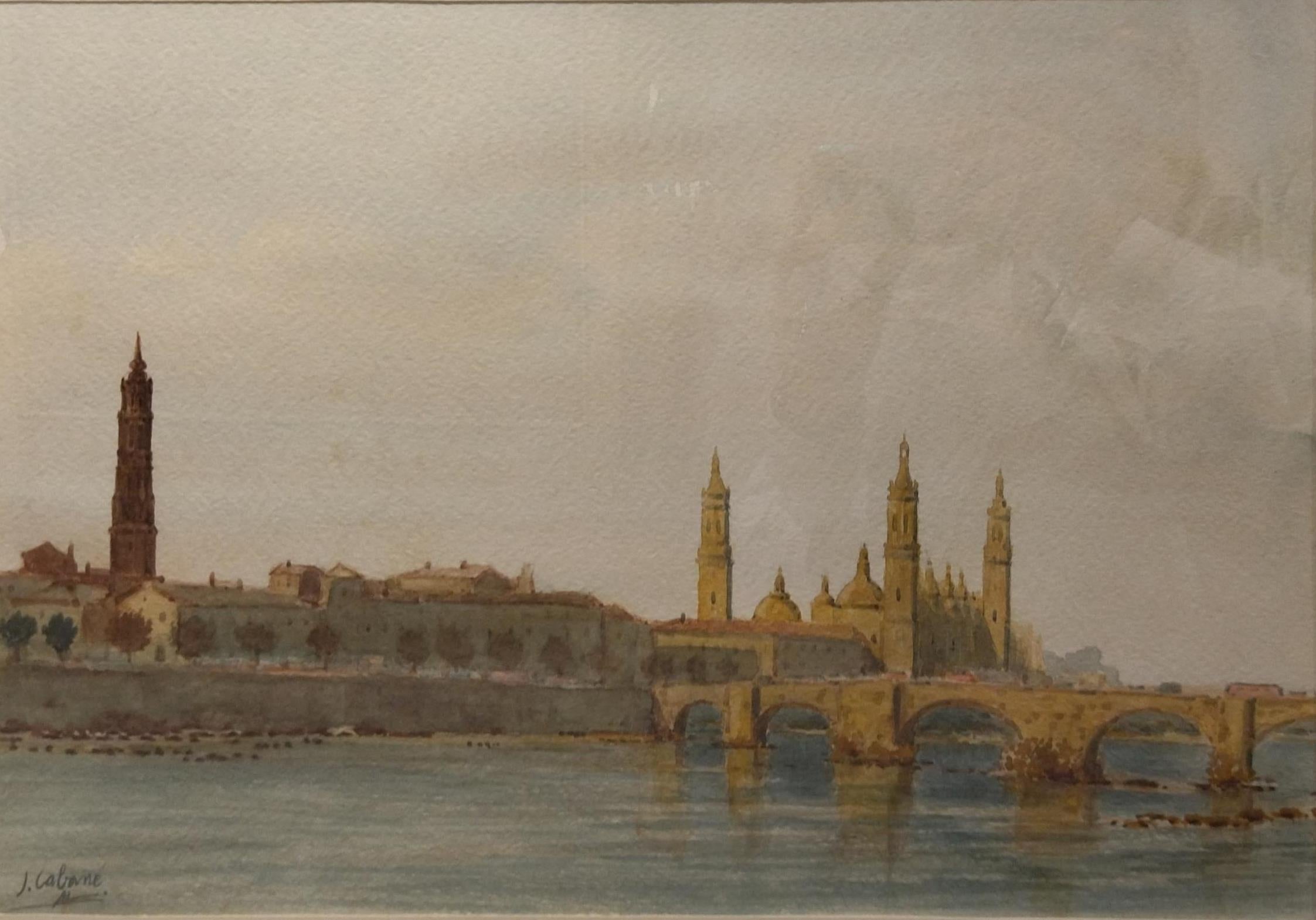 Original-Aquarellgemälde von Cabane Zaragoza im Angebot 1