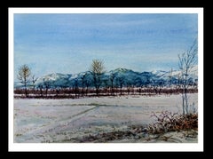 J. Cabane  SnowyLandscape.  original watercolor painting