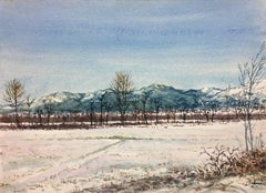 J. Cabane 7 Snow Landscape. original watercolor painting