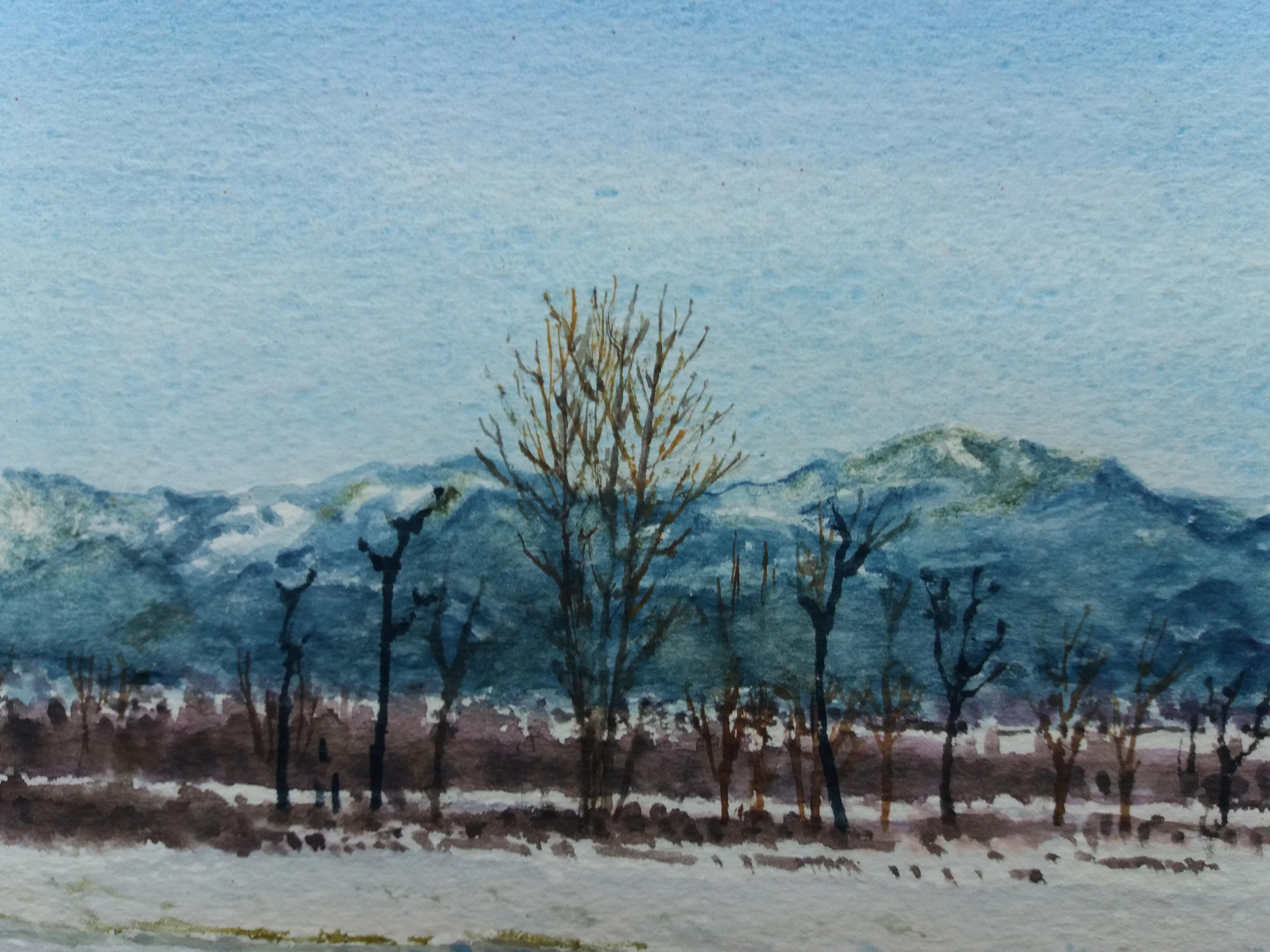 J. Kabine  Schneelandschaft.  Original-Aquarellmalerei im Angebot 3