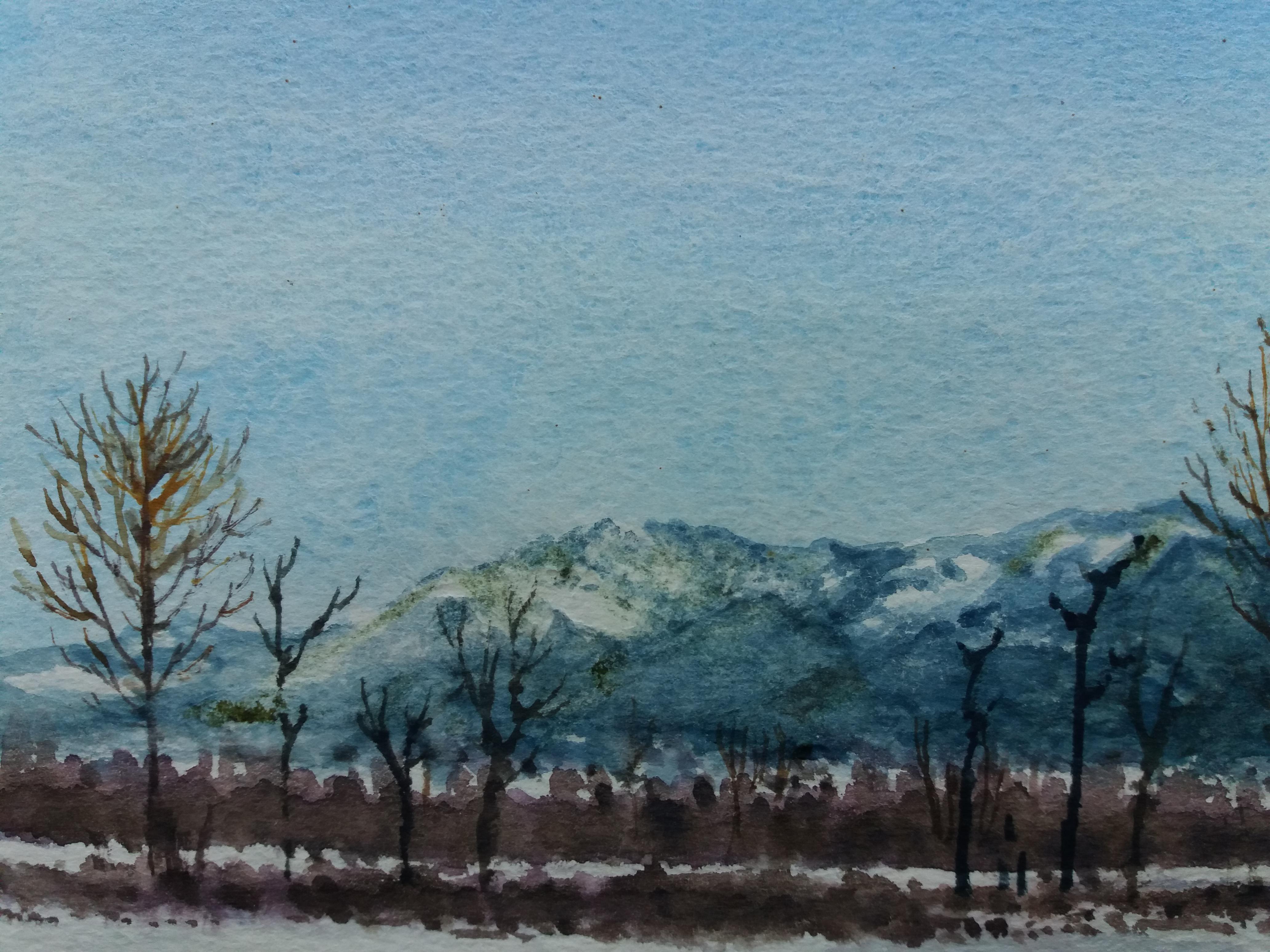 J. Kabine  Schneelandschaft.  Original-Aquarellmalerei im Angebot 4