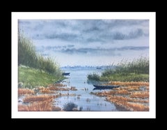 River. delta of the ebro. Beach. .  original realist watercolor painting