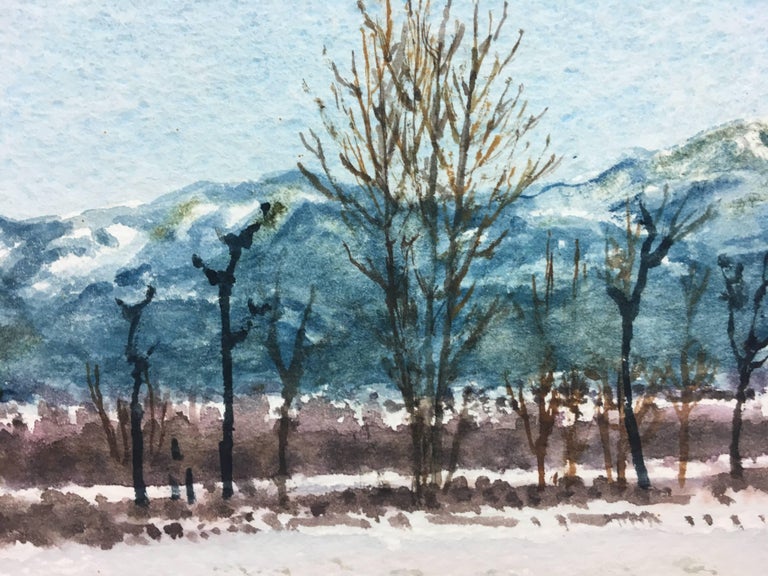 Joaquin Cabane Snowy Landscape Original Watercolor Painting For