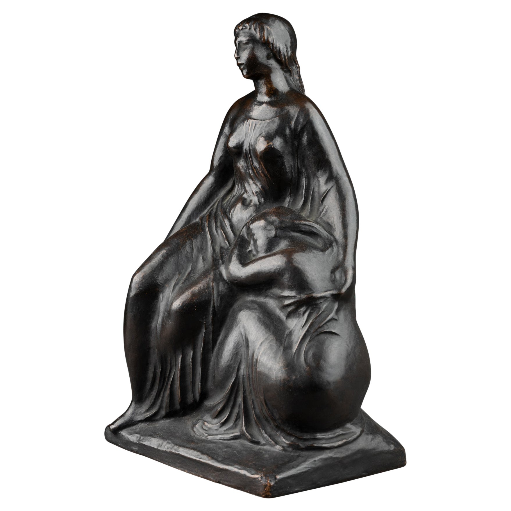 Joaquin Claret : "Mother and child", Patinated, titled, numbered bronze C.1930 For Sale