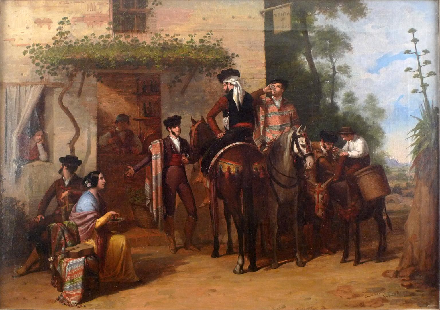 « Outside The Tavern »,  Huile sur toile du XIXe siècle de Joaquín Domínguez Bécquer en vente 1