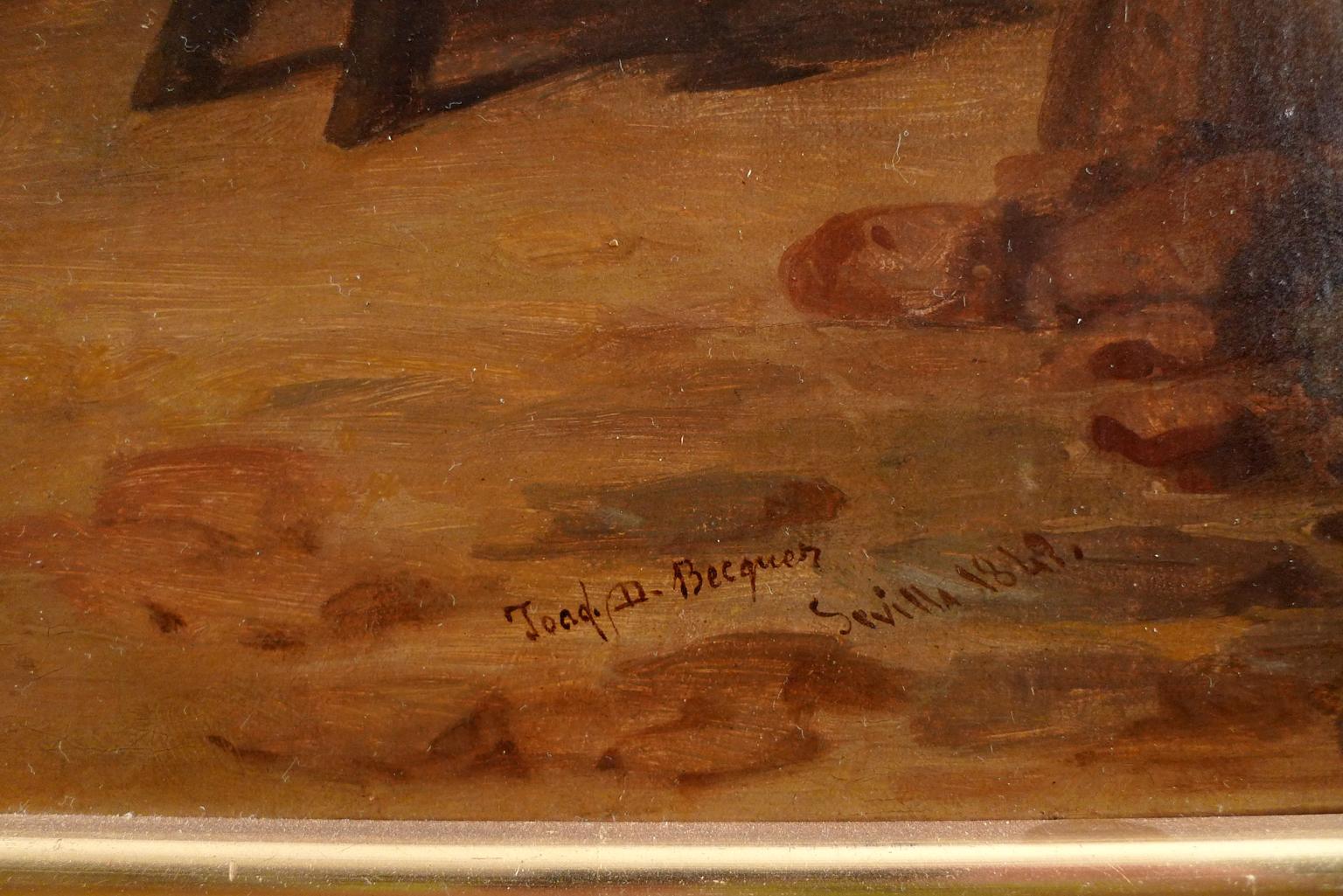 « Outside The Tavern »,  Huile sur toile du XIXe siècle de Joaquín Domínguez Bécquer en vente 5