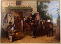 "Outside The Tavern",  19th Century Oil on Canvas by Joaquín Domínguez Bécquer