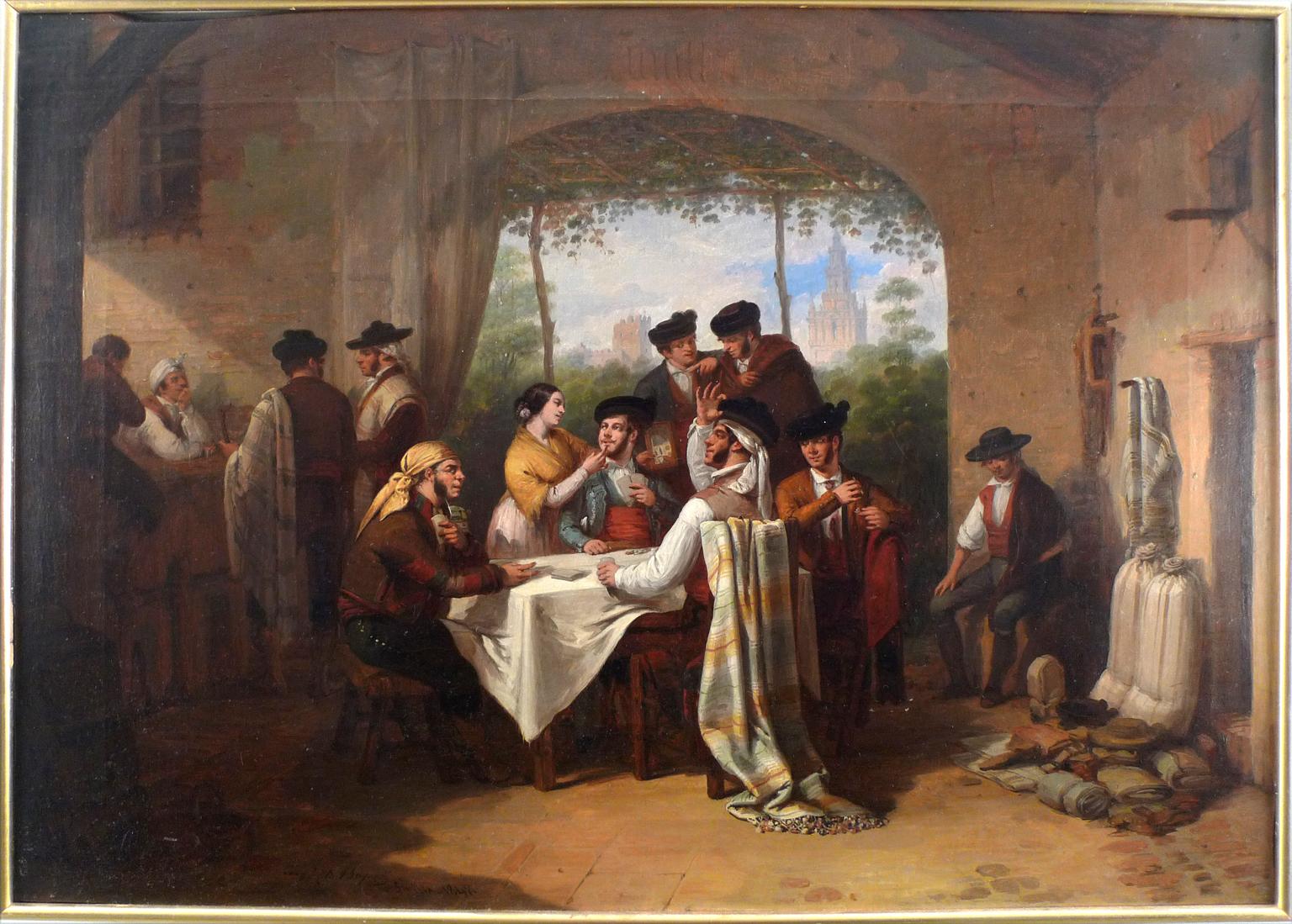 "The Card Game",  19th Century Oil on Canvas by Joaquín Domínguez Bécquer
