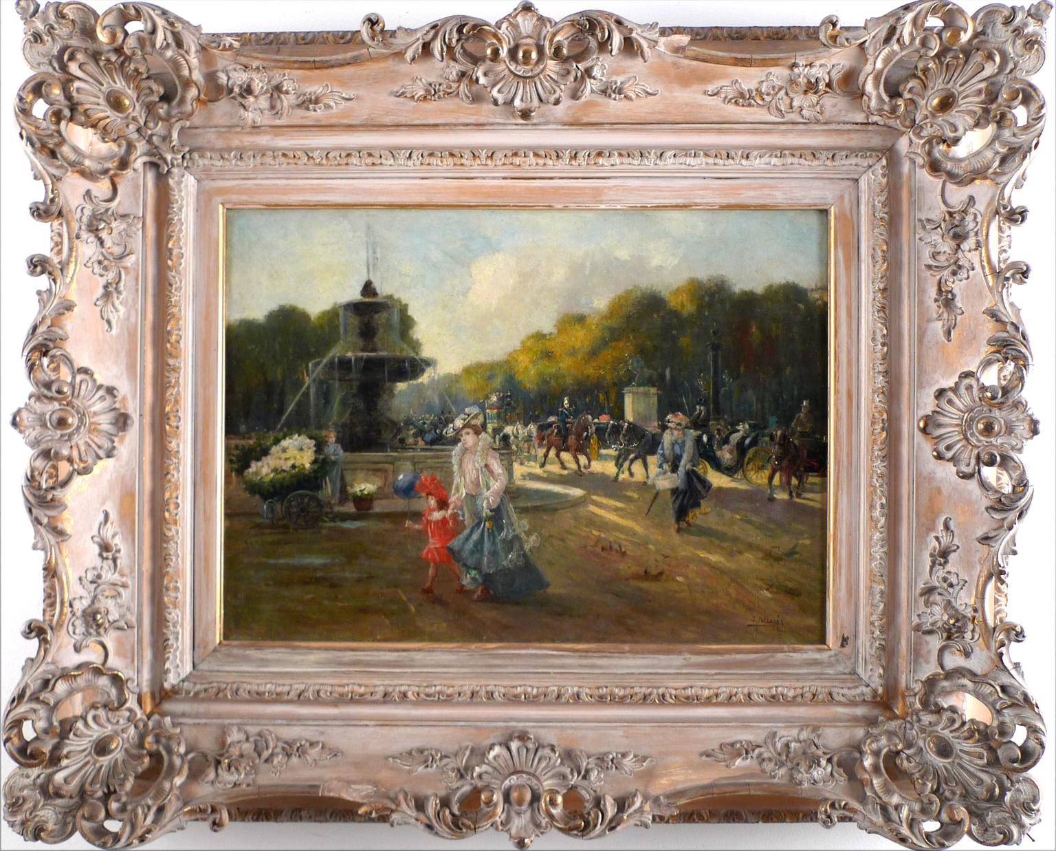 Joaquín Pallarés Allustante Landscape Painting – "Place de la Concorde", 19. Jahrhundert Öl auf Leinwand vom Künstler Joaquín Pallarés