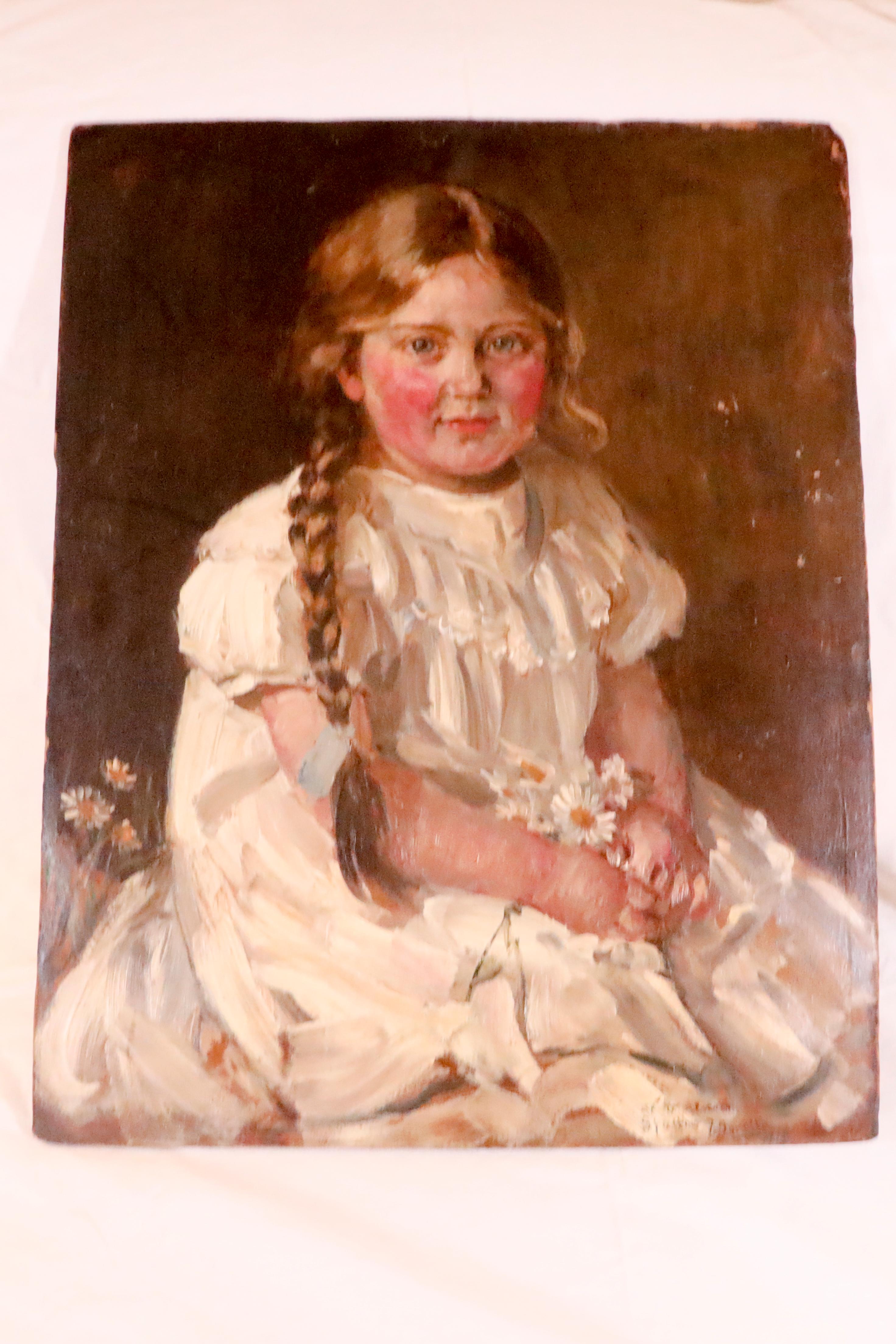 Retrato de una niña con vestido blanco  A la manera de Sorolla