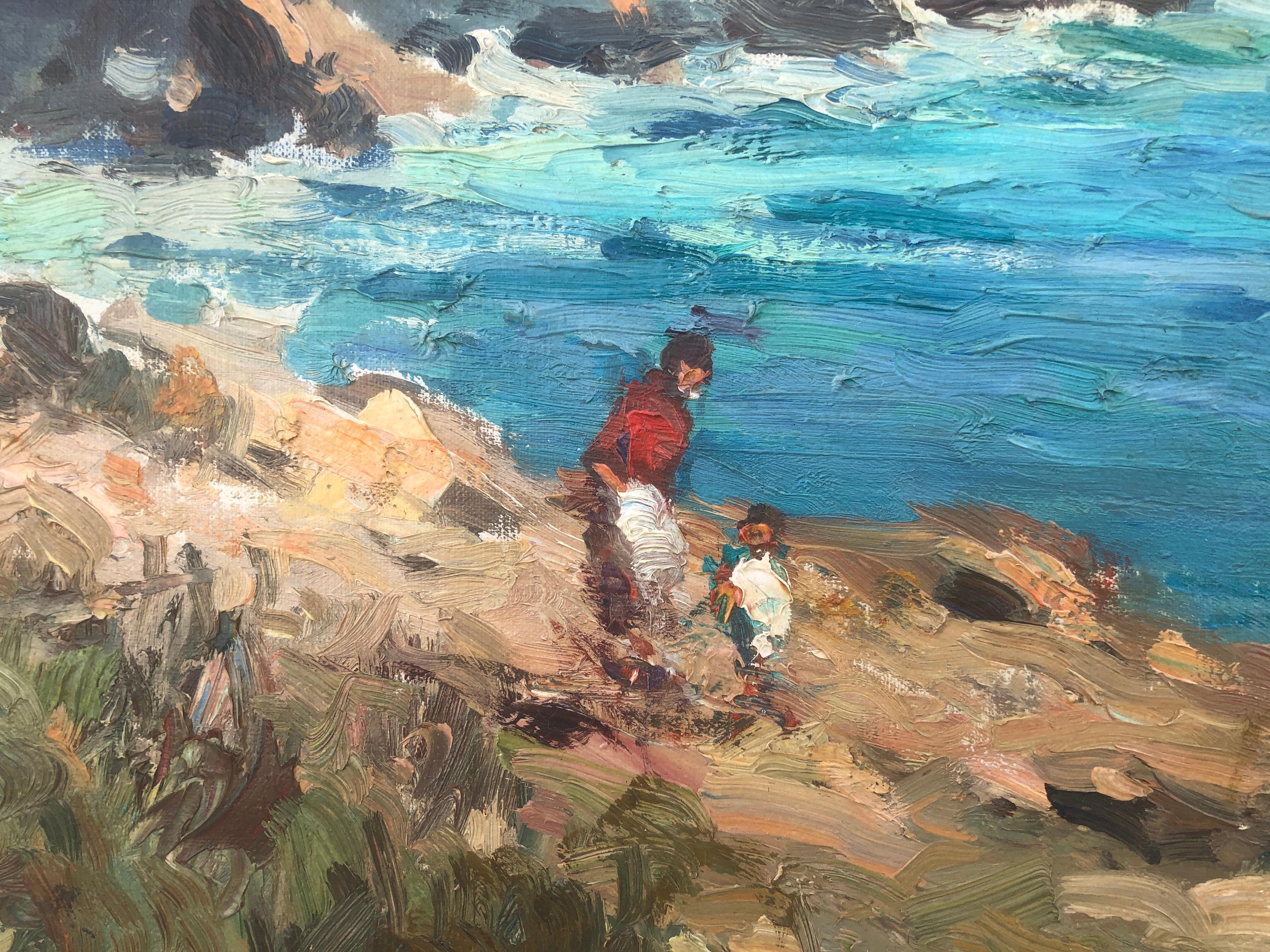 Costa Brava seascape oil on canvas painting impressionism Spain mediterranean - Impressionist Painting by Joaquin Terruella Matilla