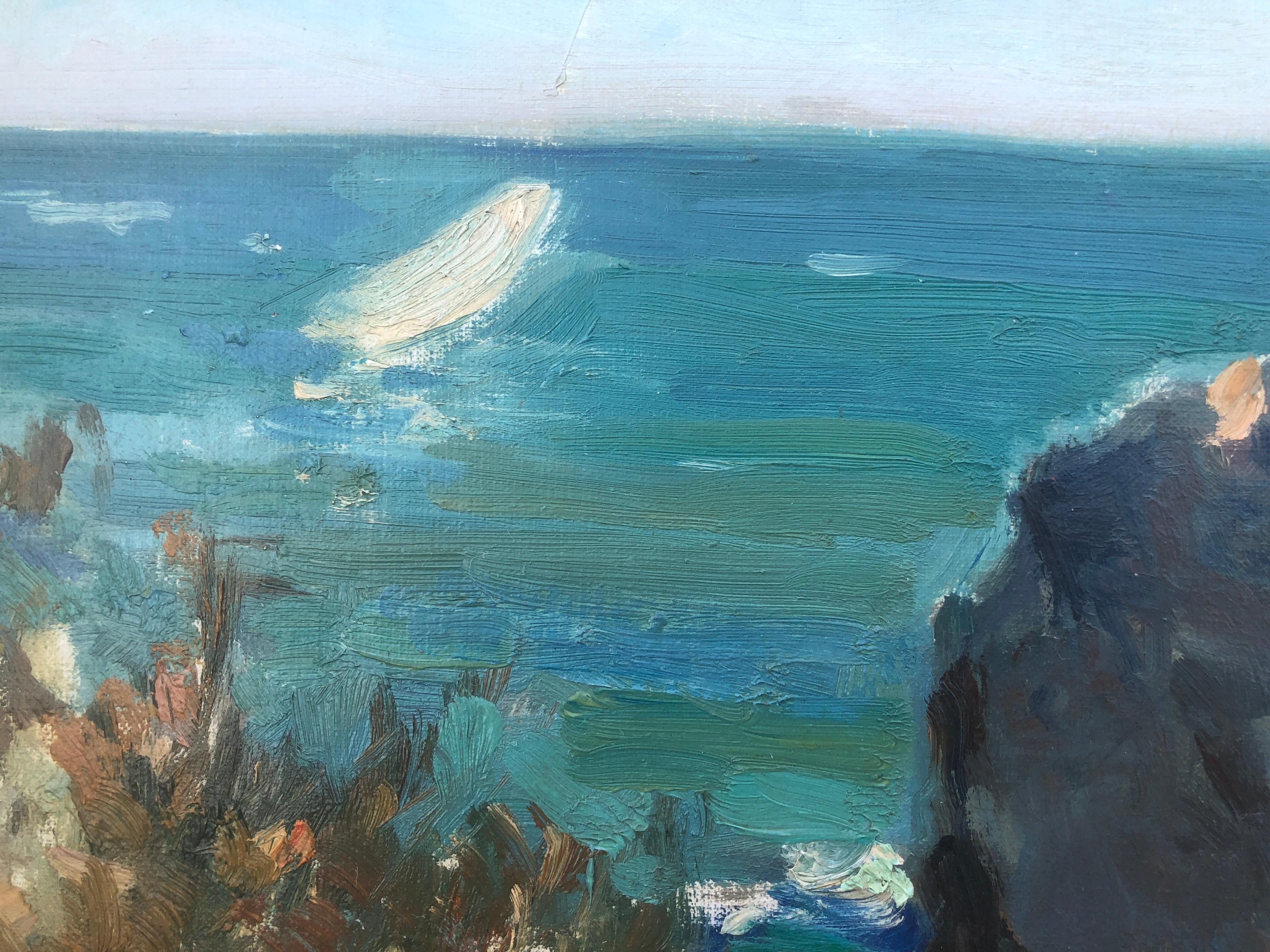 Costa Brava seascape oil on canvas painting impressionism Spain mediterranean - Impressionist Painting by Joaquin Terruella Matilla