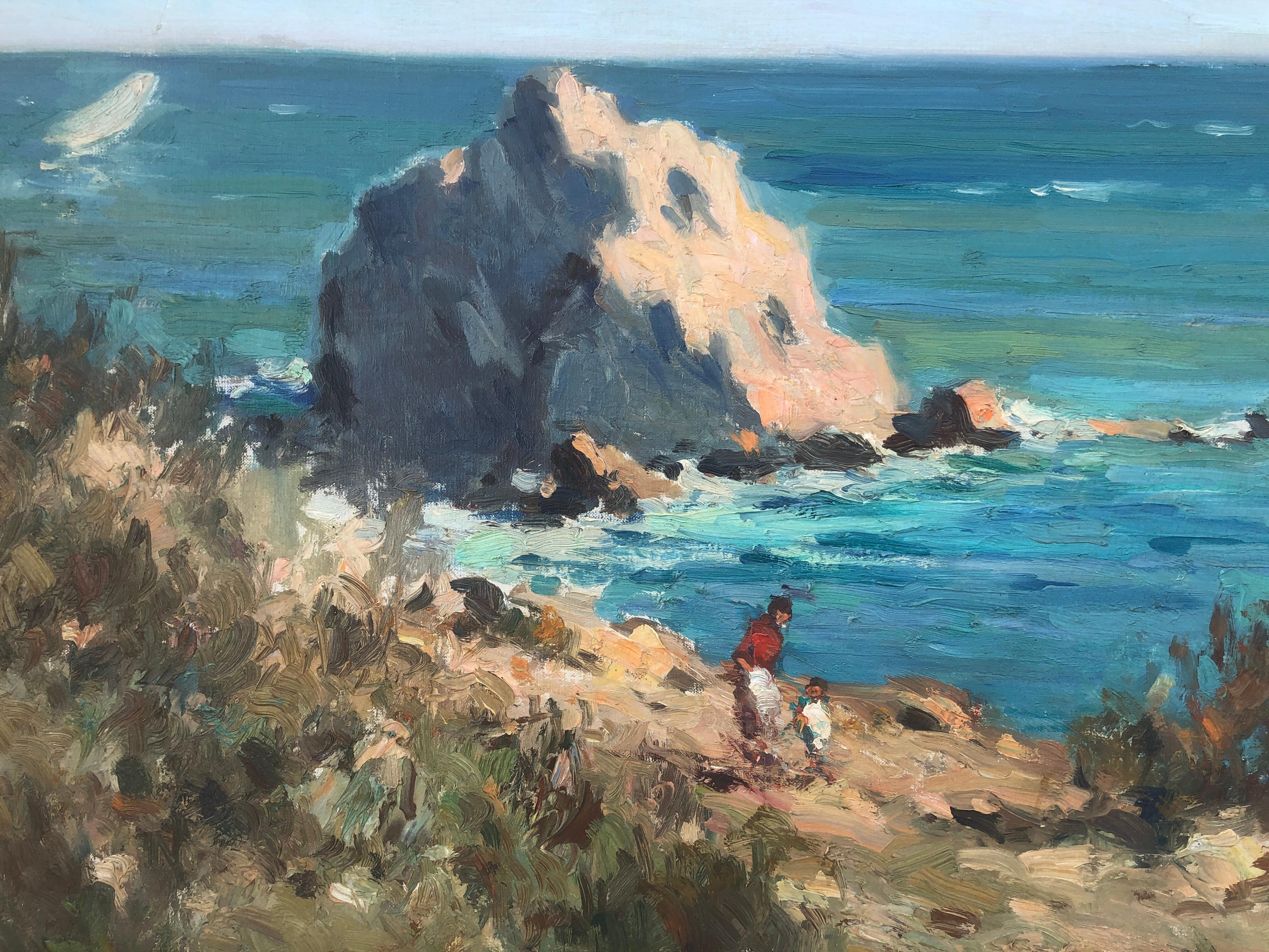 Costa Brava seascape oil on canvas painting impressionism Spain mediterranean - Gray Landscape Painting by Joaquin Terruella Matilla