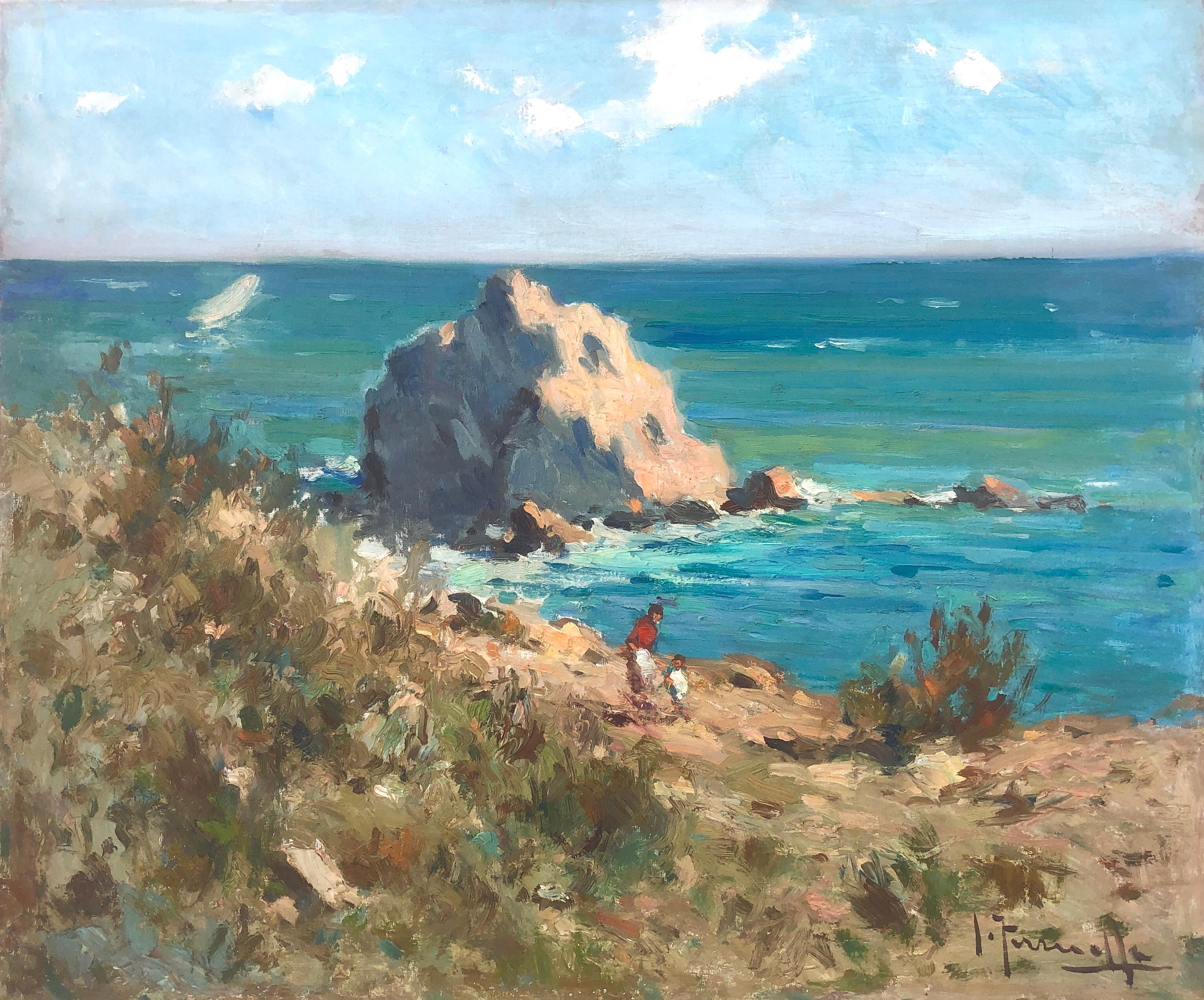 Joaquin Terruella Matilla Landscape Painting - Costa Brava seascape oil on canvas painting impressionism Spain mediterranean