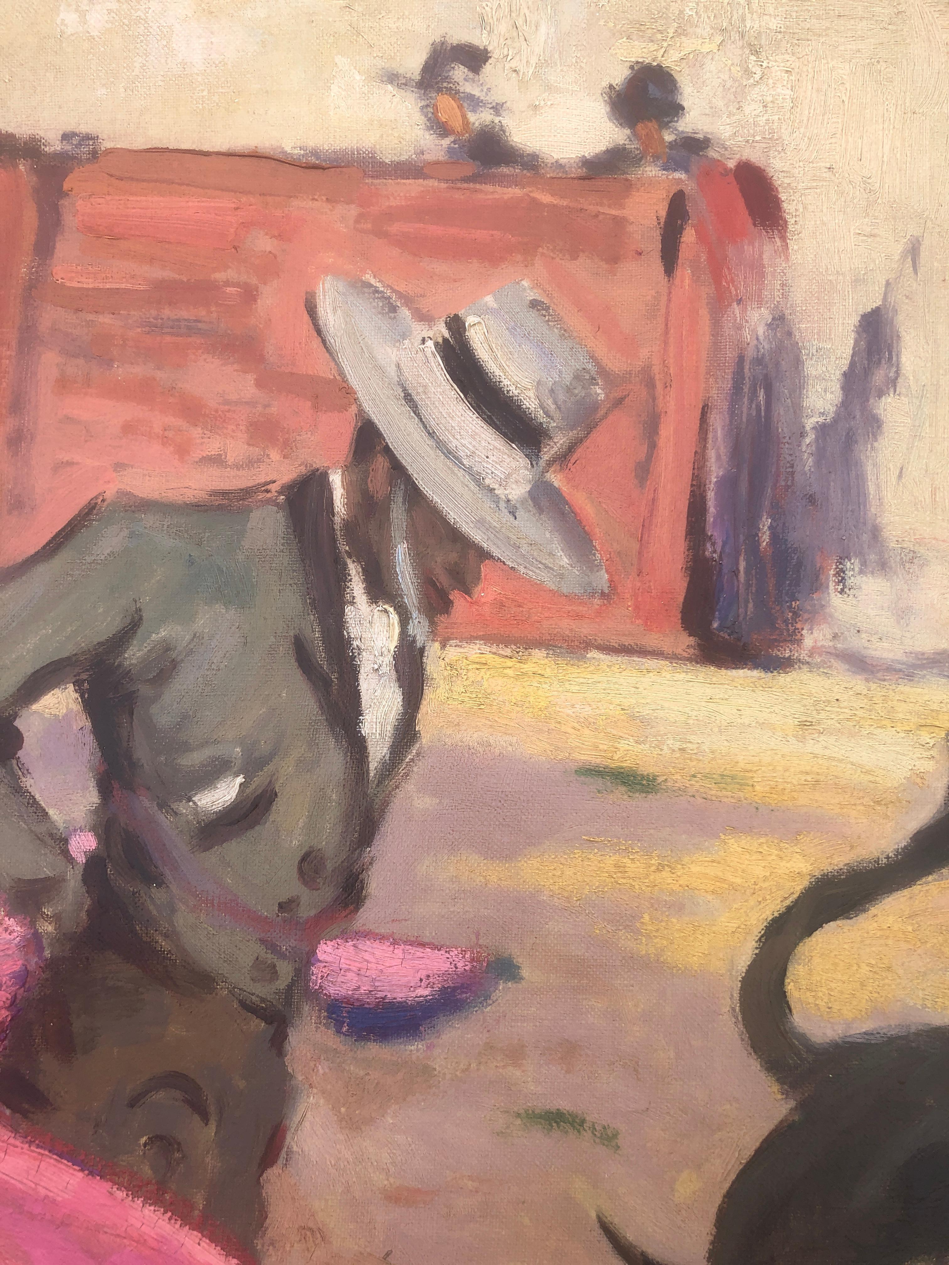 Joaquin Terruella bullfighting scene oil on canvas painting - Impressionist Painting by Joaquin Terruella Matilla