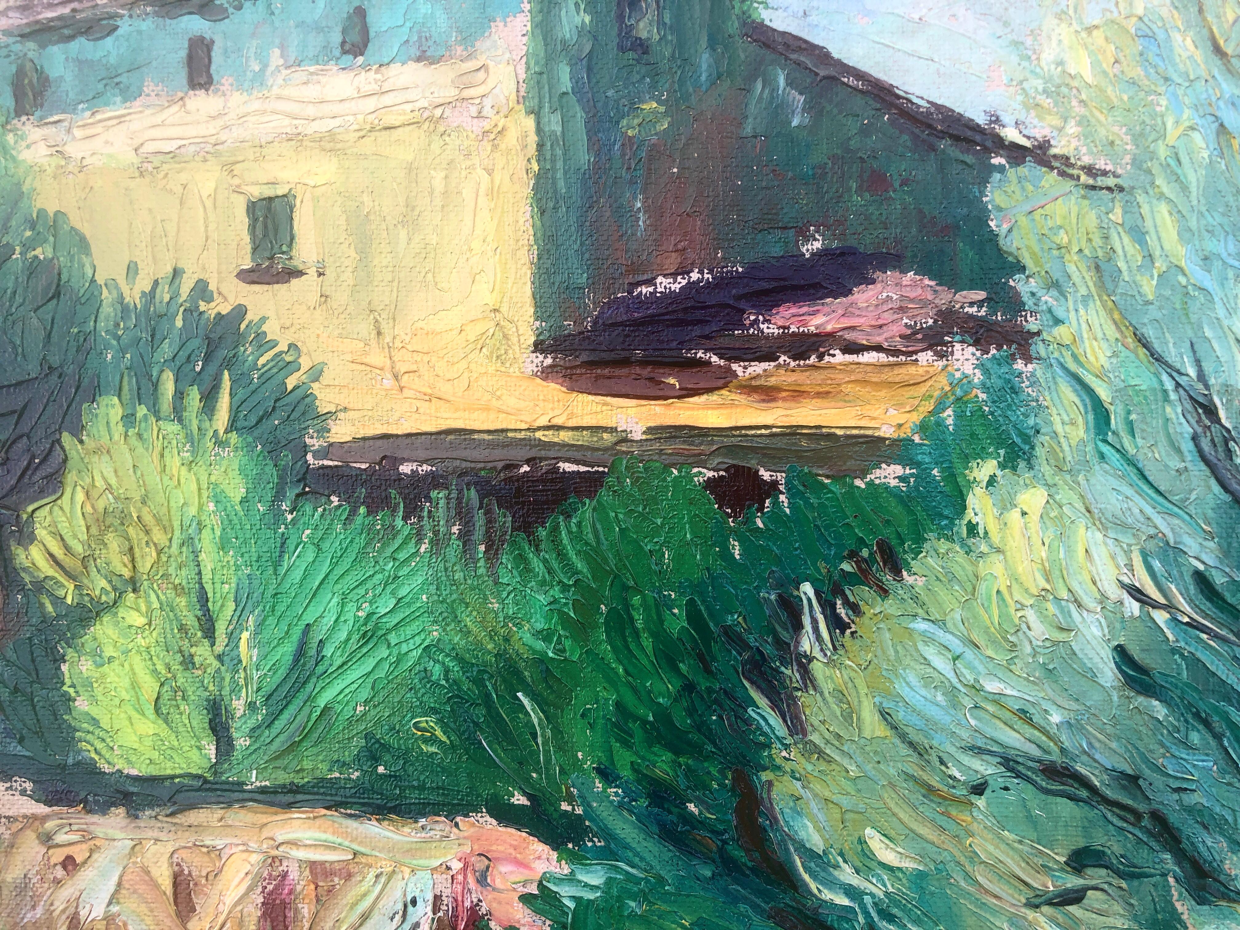 Landscape oil on cardboard painting impressionism spanish - Impressionist Painting by Joaquin Terruella Matilla