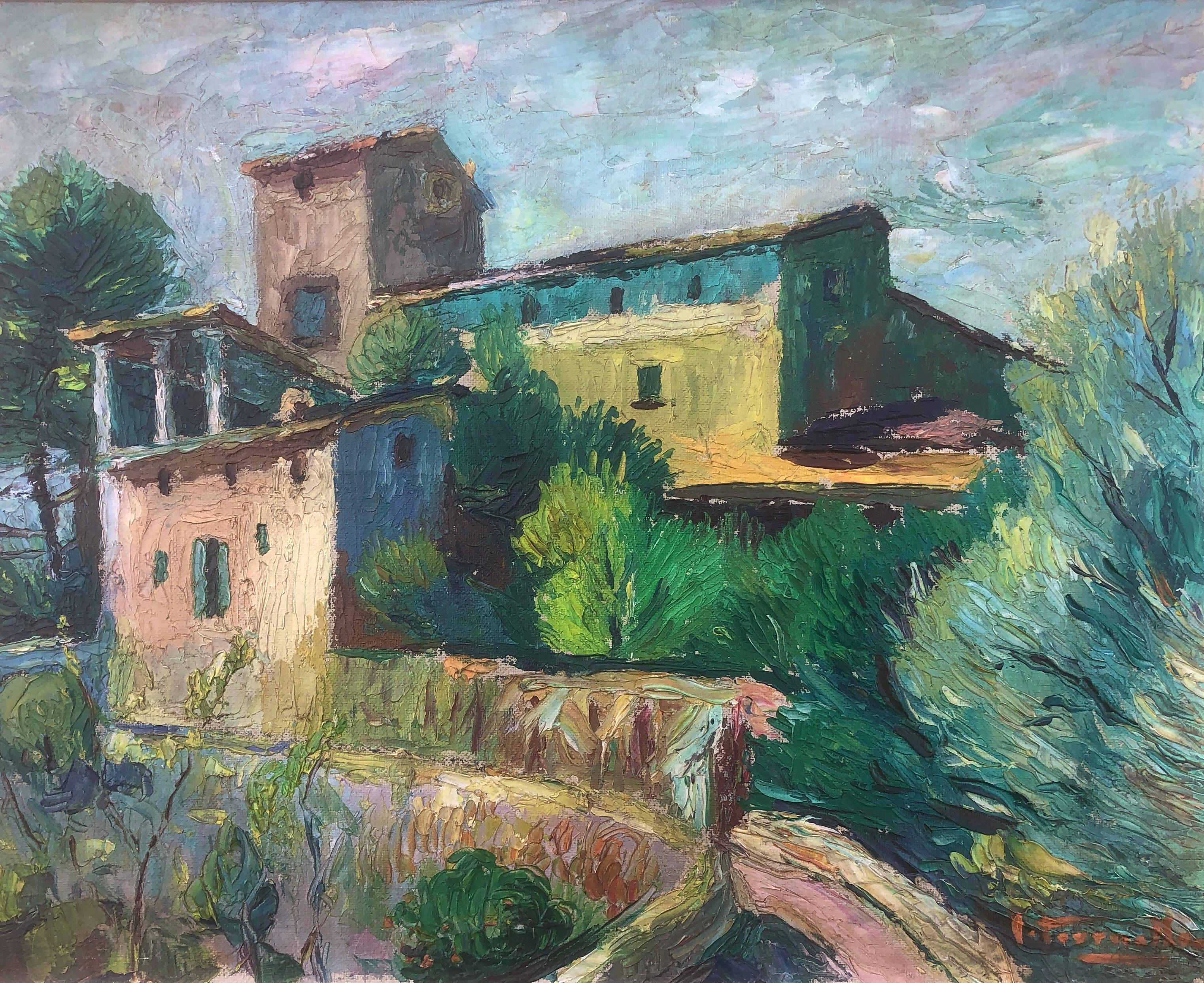 Landscape oil on cardboard painting impressionism spanish