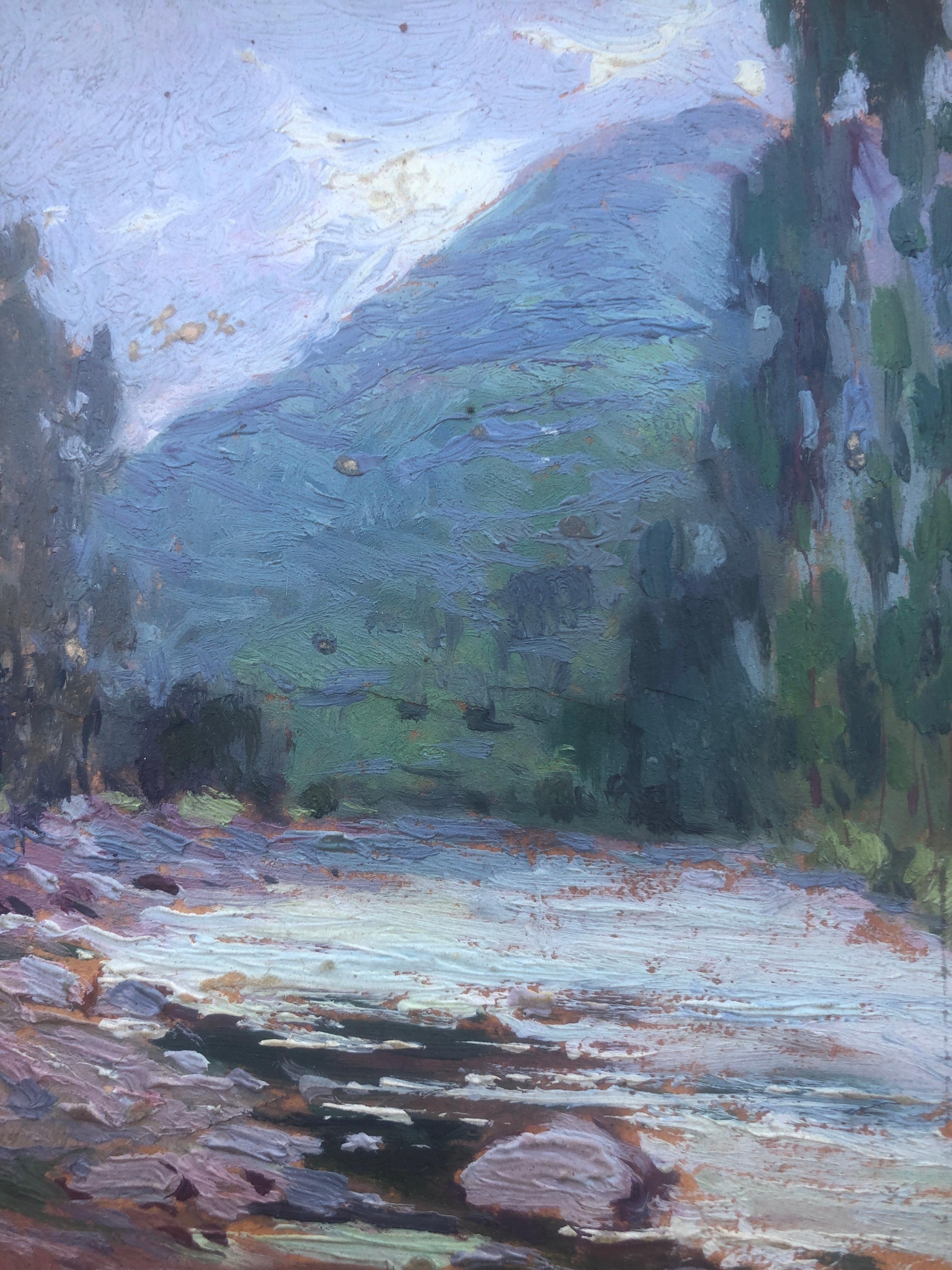 Landscape with river oil on cardboard painting impressionism Spain For Sale 2