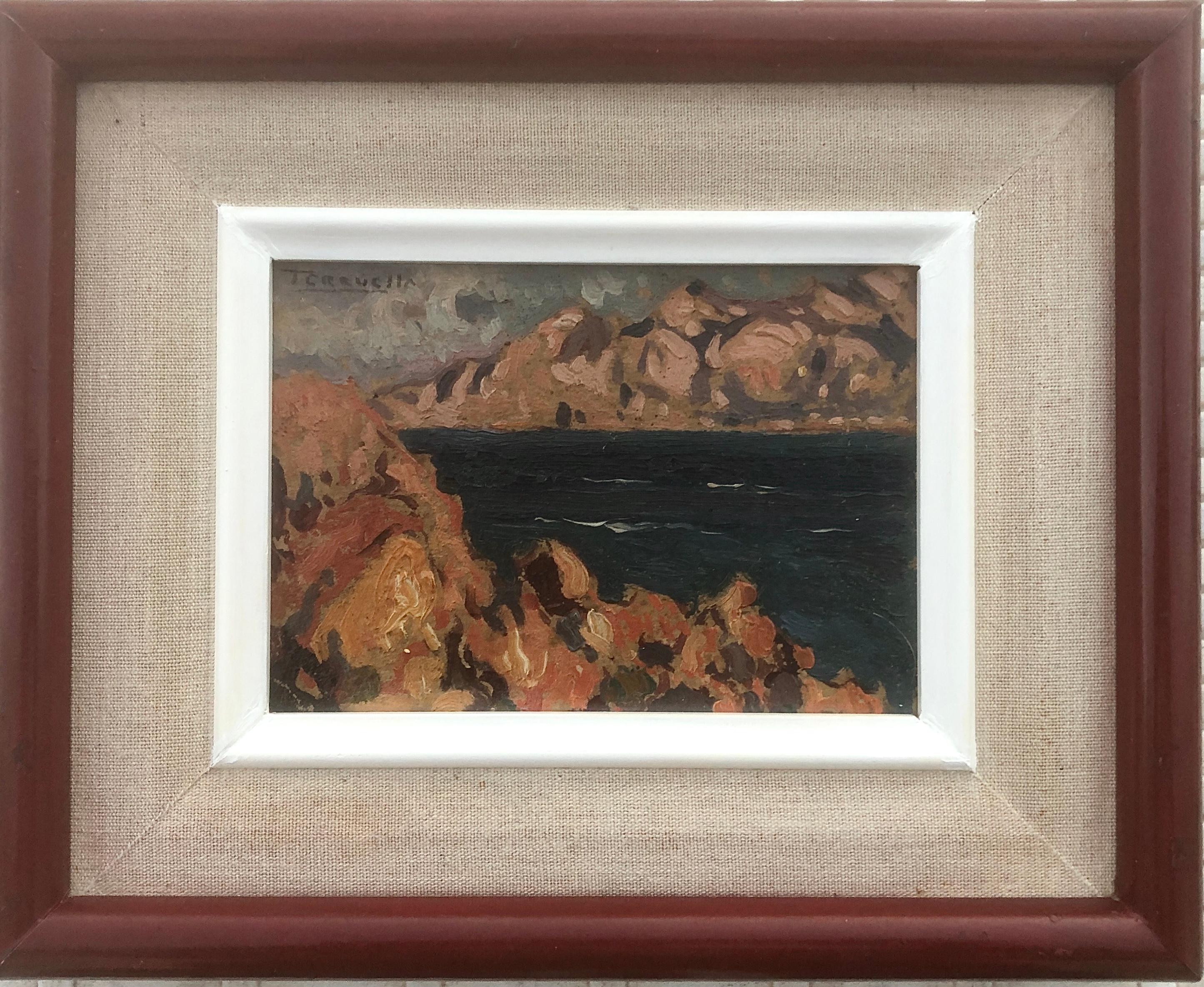 Mallorca oil on cardboard painting impressionism spanish seascape - Painting by Joaquin Terruella Matilla