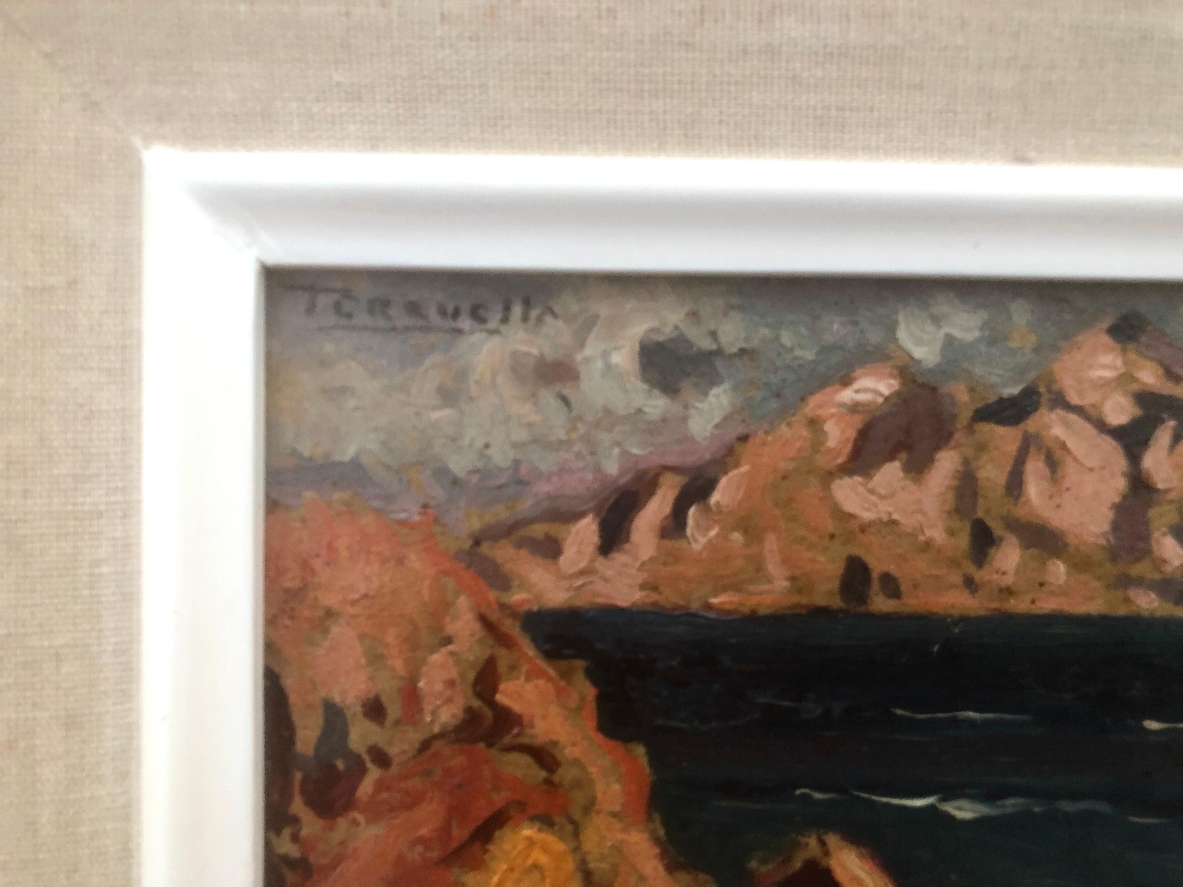 Mallorca oil on cardboard painting impressionism spanish seascape - Impressionist Painting by Joaquin Terruella Matilla