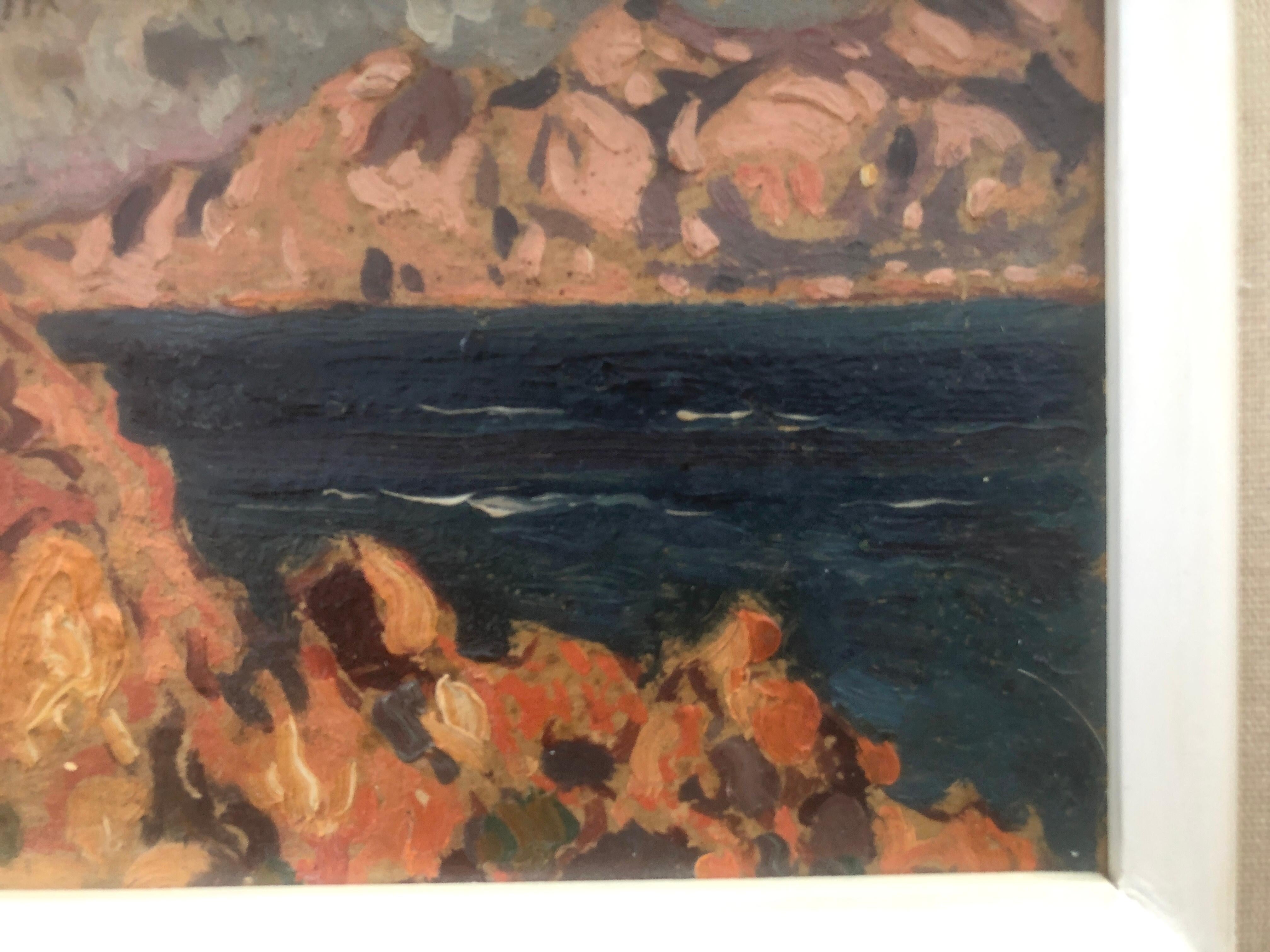 Mallorca oil on cardboard painting impressionism spanish seascape For Sale 1