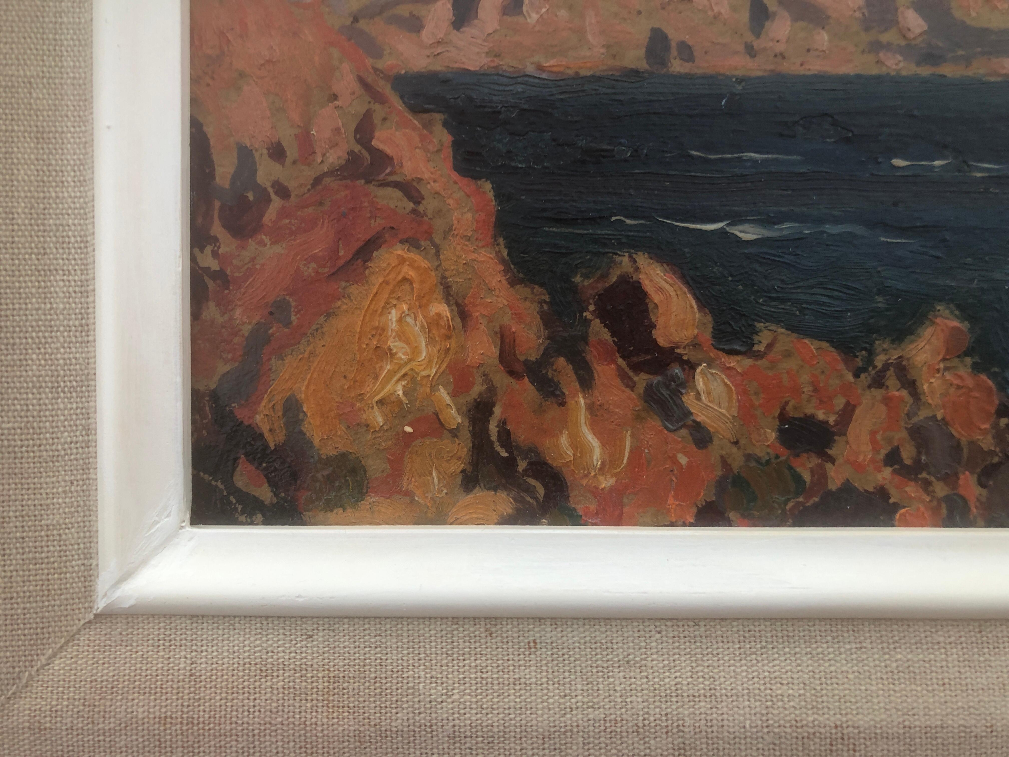 Mallorca huile sur carton peinture impressionnisme paysage marin espagnol en vente 2