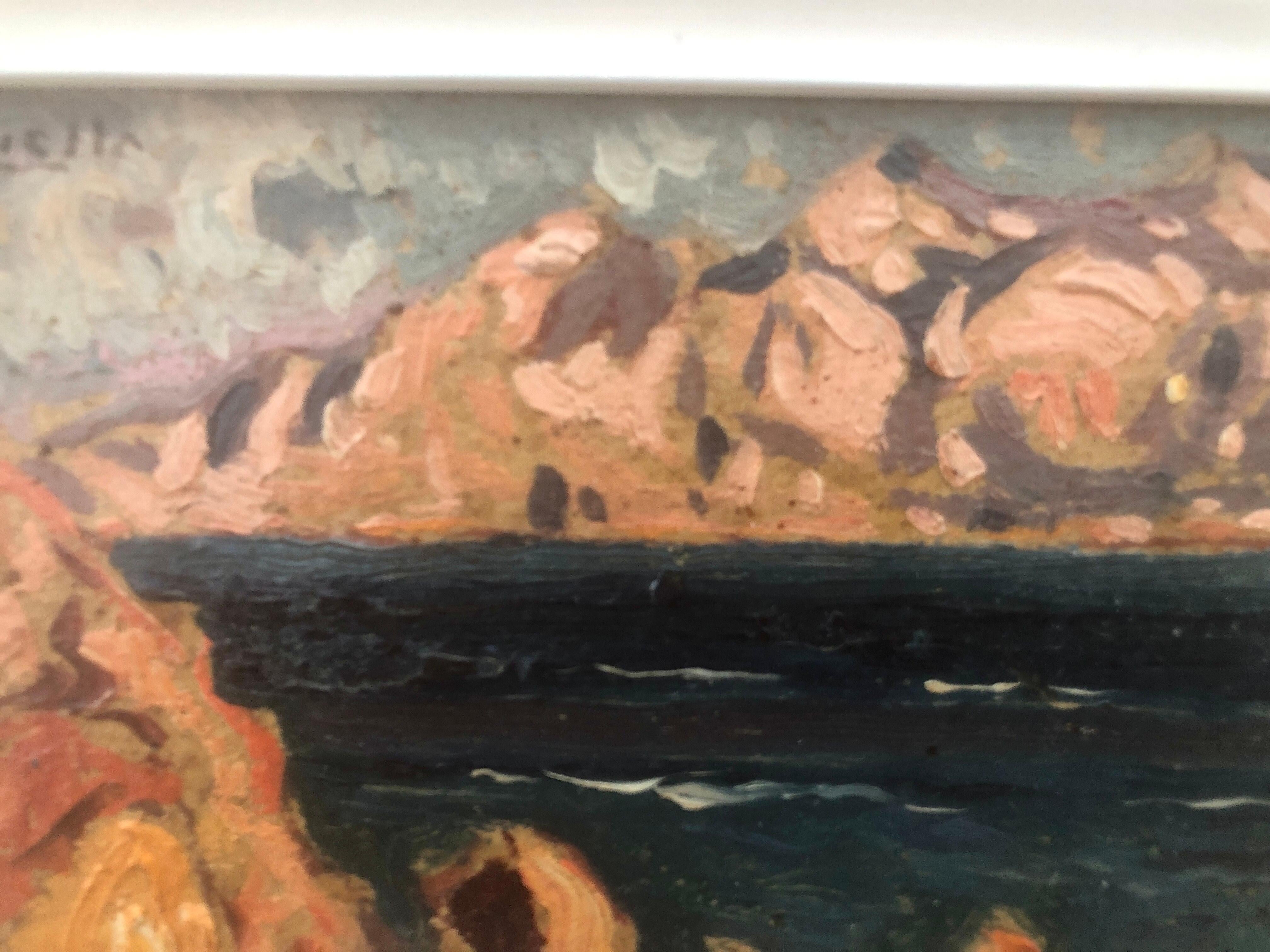 Mallorca huile sur carton peinture impressionnisme paysage marin espagnol en vente 3