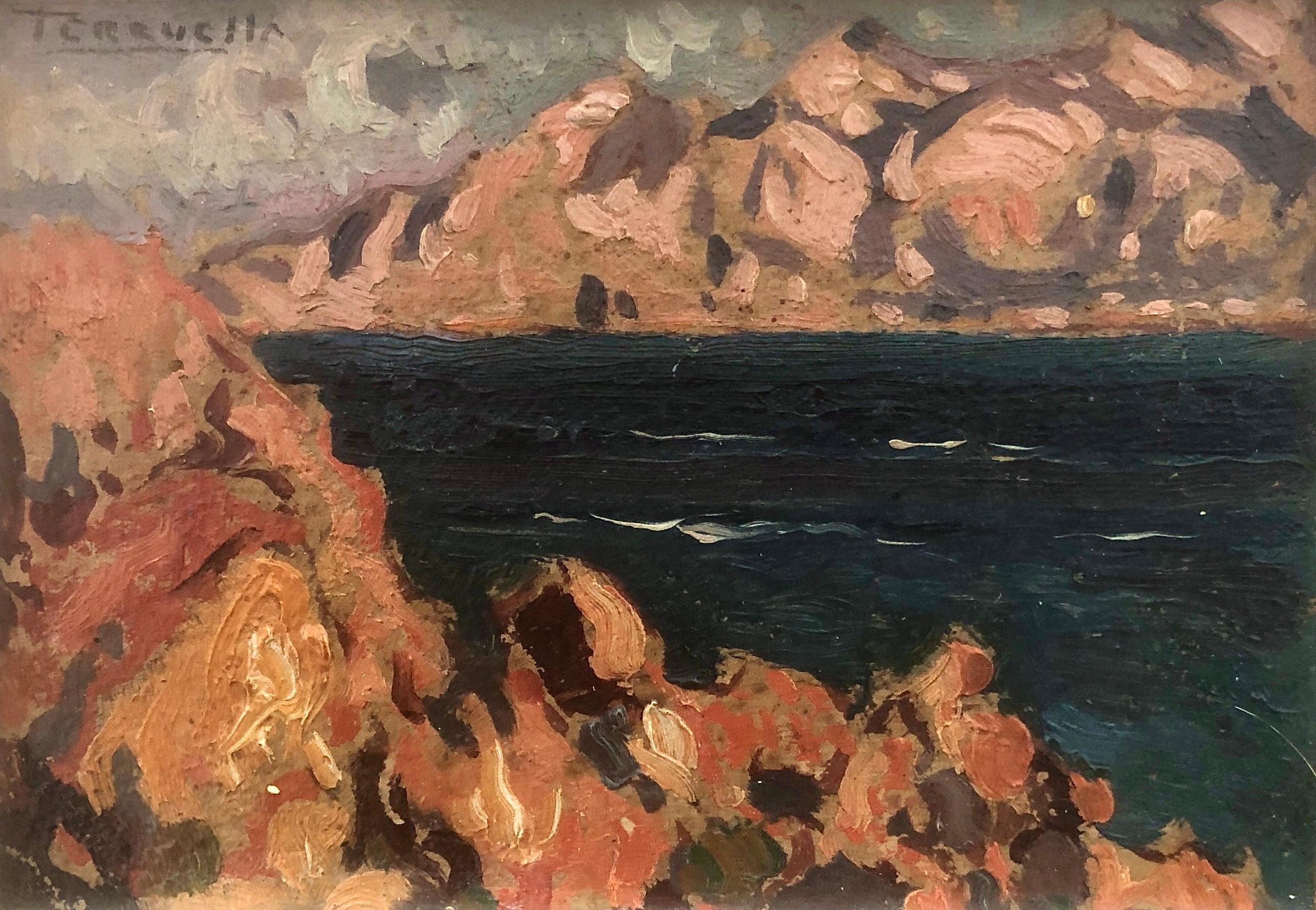Joaquin Terruella Matilla Landscape Painting – Mallorca Ölgemälde auf Karton, Impressionismus, spanische Meereslandschaft, Öl auf Karton