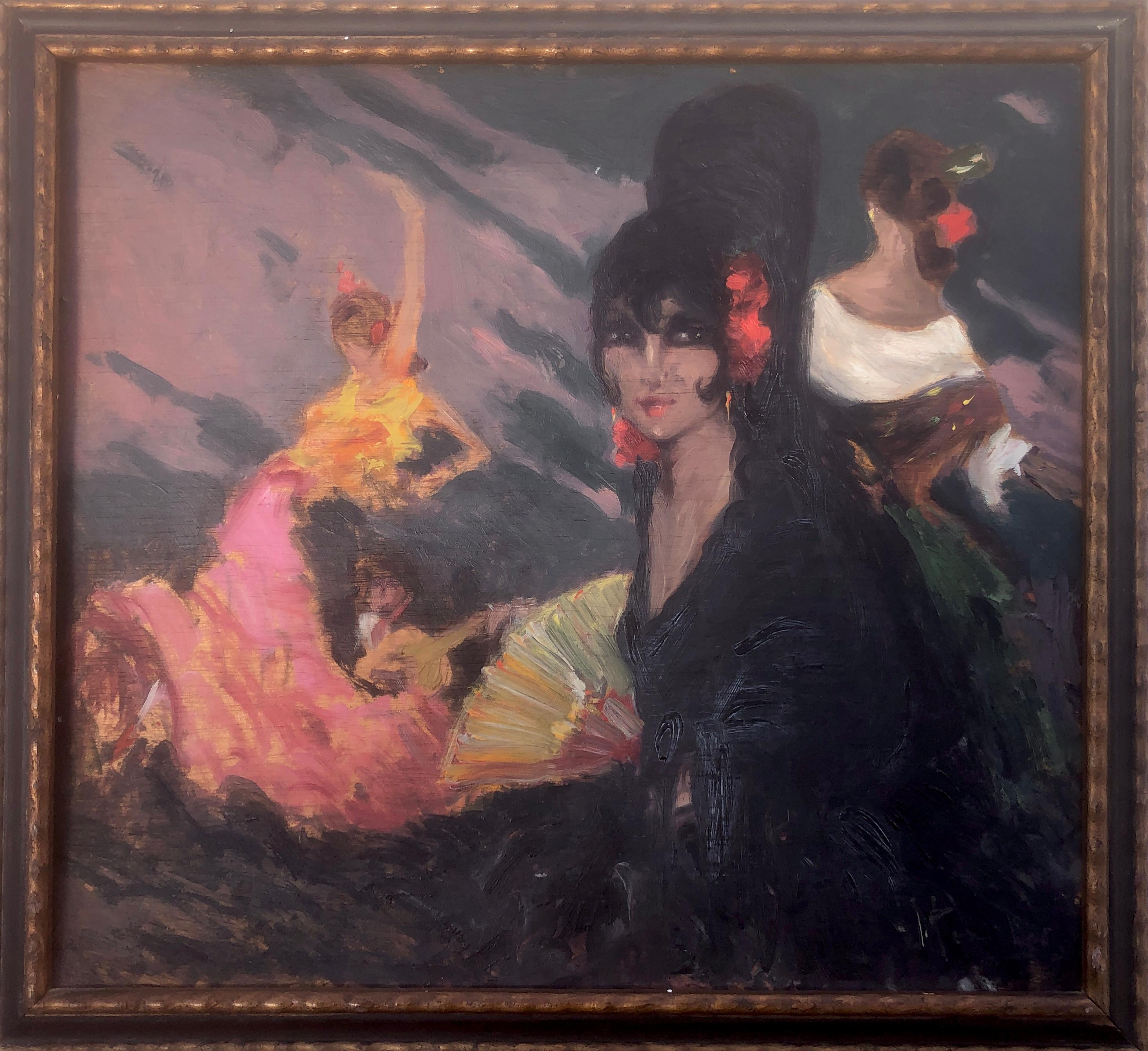 Spanish flamenco dance oil on board painting impressionism Spain - Painting by Joaquin Terruella Matilla