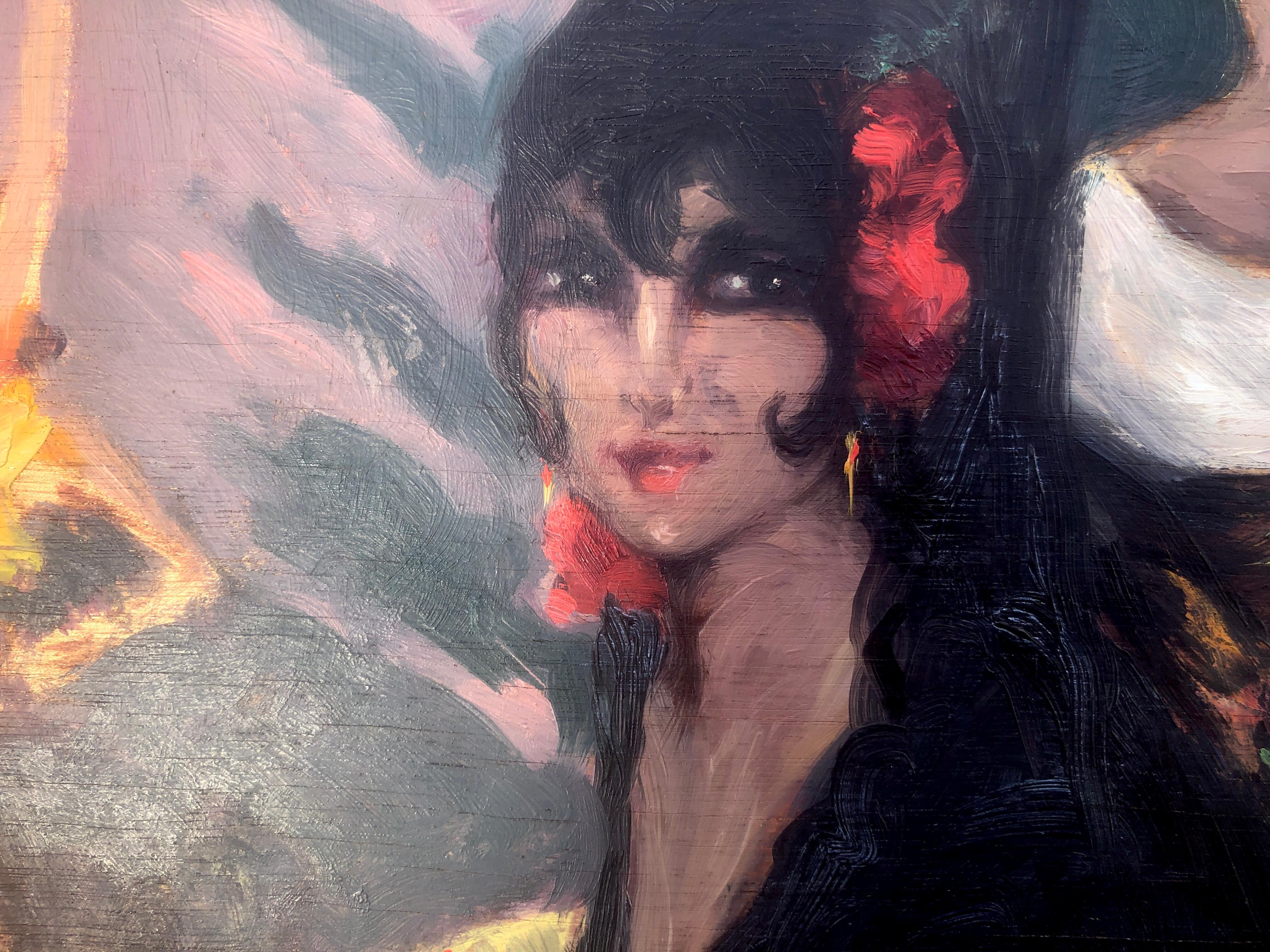 Spanish flamenco dance oil on board painting impressionism Spain - Impressionist Painting by Joaquin Terruella Matilla