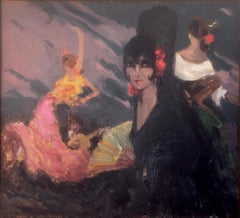 Spanish flamenco dance oil on board painting impressionism Spain