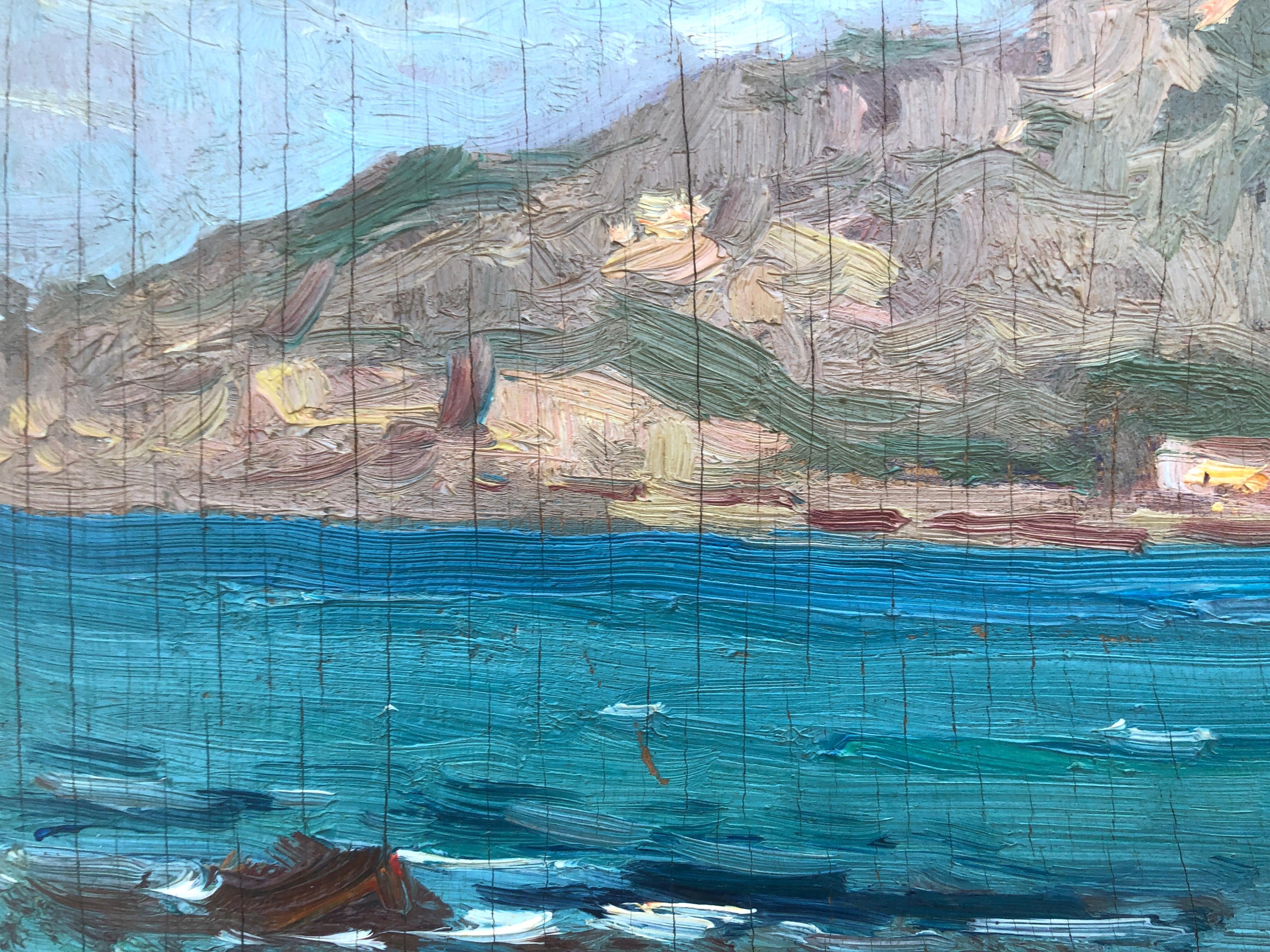 Spanish seascape oil on board painting impressionism Spain mediterranean - Impressionist Painting by Joaquin Terruella Matilla