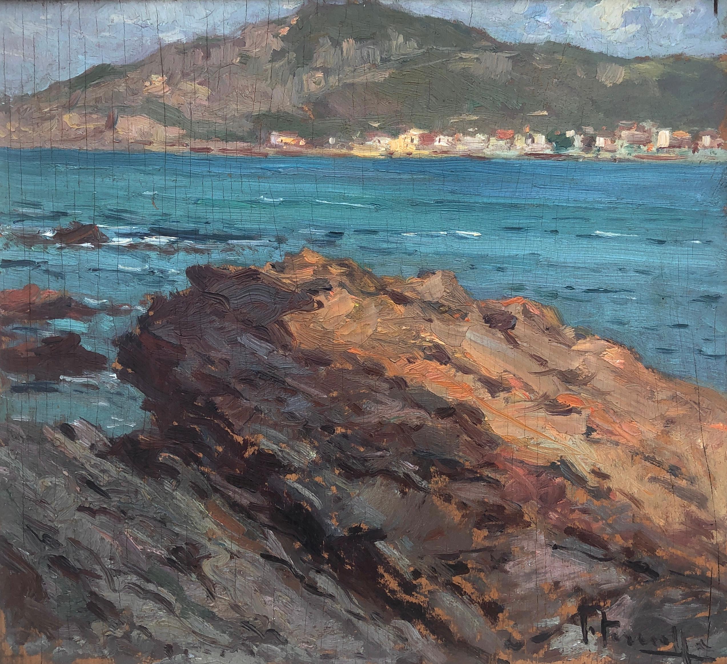 Joaquin Terruella Matilla Landscape Painting - Spanish seascape oil on board painting impressionism Spain mediterranean