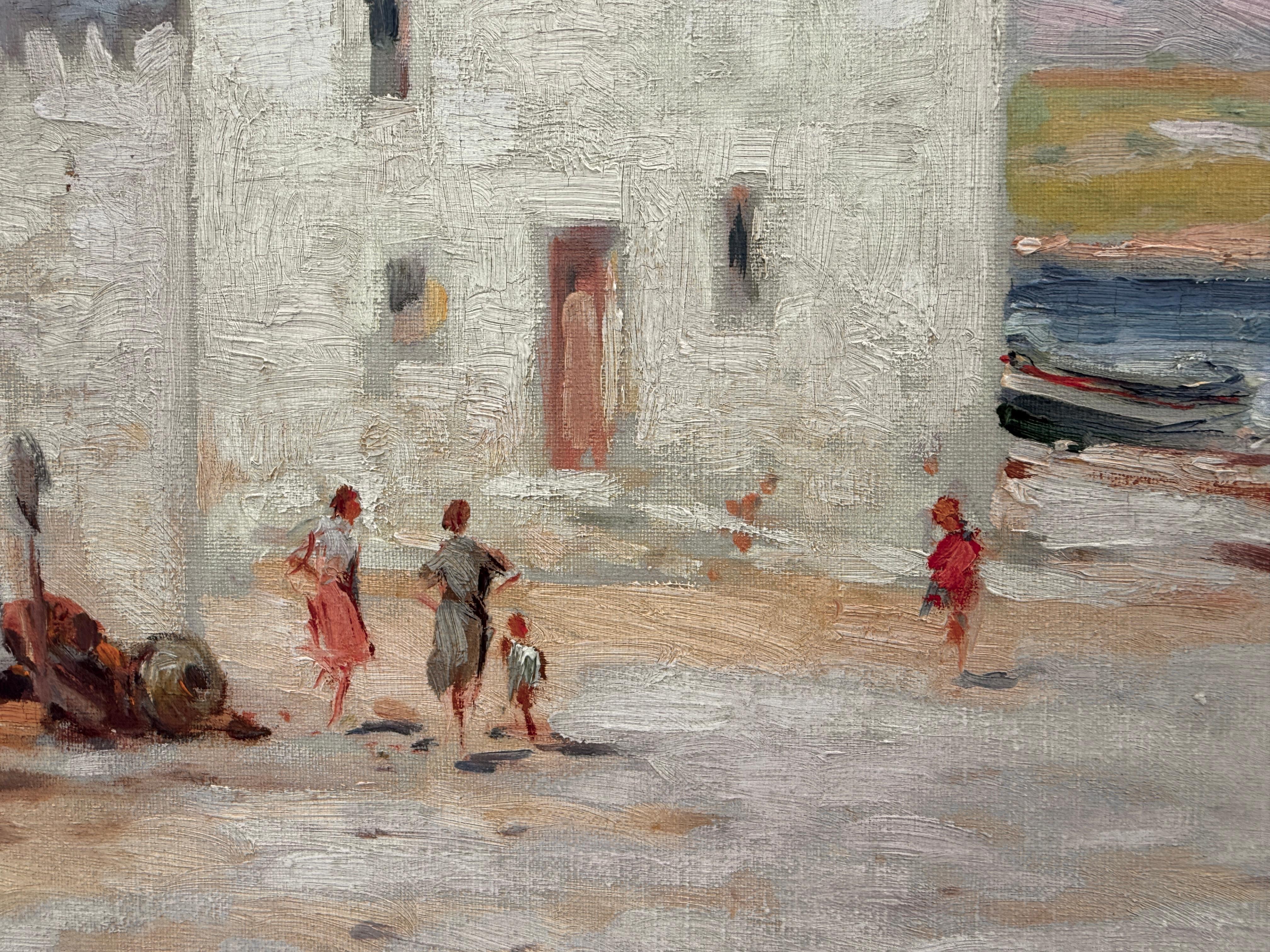 Sol y Pesca en la Costa Brava España óleo sobre lienzo paisaje marino mediterráneo - Painting Impresionista de Joaquin Terruella Matilla