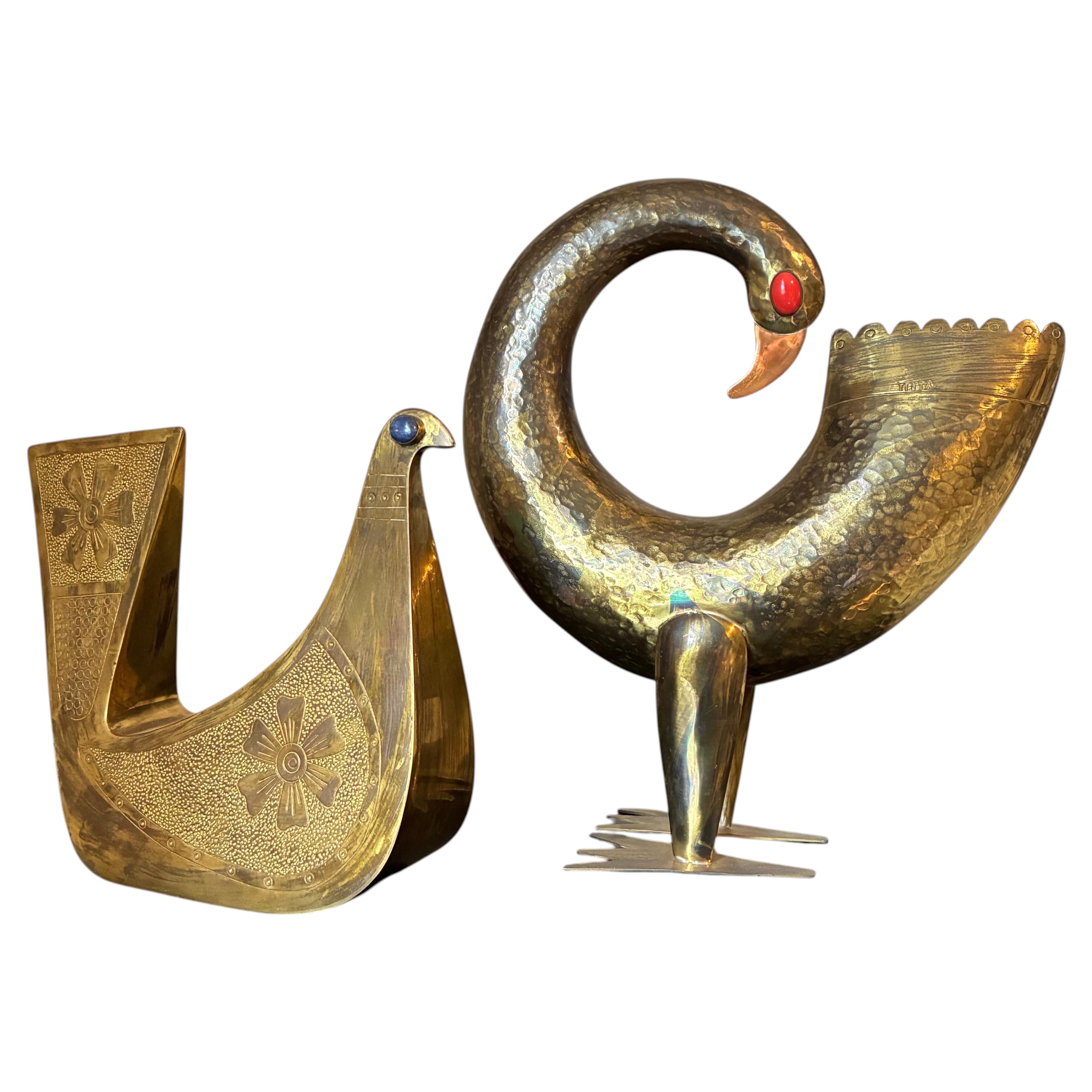 Mid-Century Modern Brass Bird Sculptures by Joaquin Tinta, 1960s