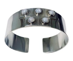 Joaquin Tinta Sterling Silver and white bead cuff bracelet bangle.