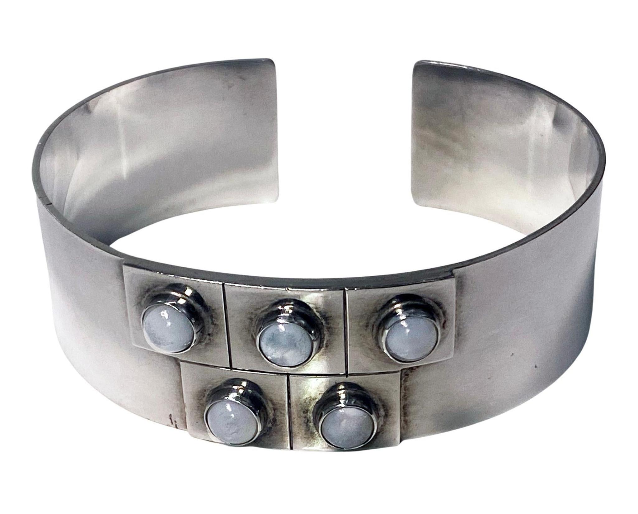 Women's or Men's Joaquin Tinta Sterling Silver and white bead cuff bracelet bangle.
