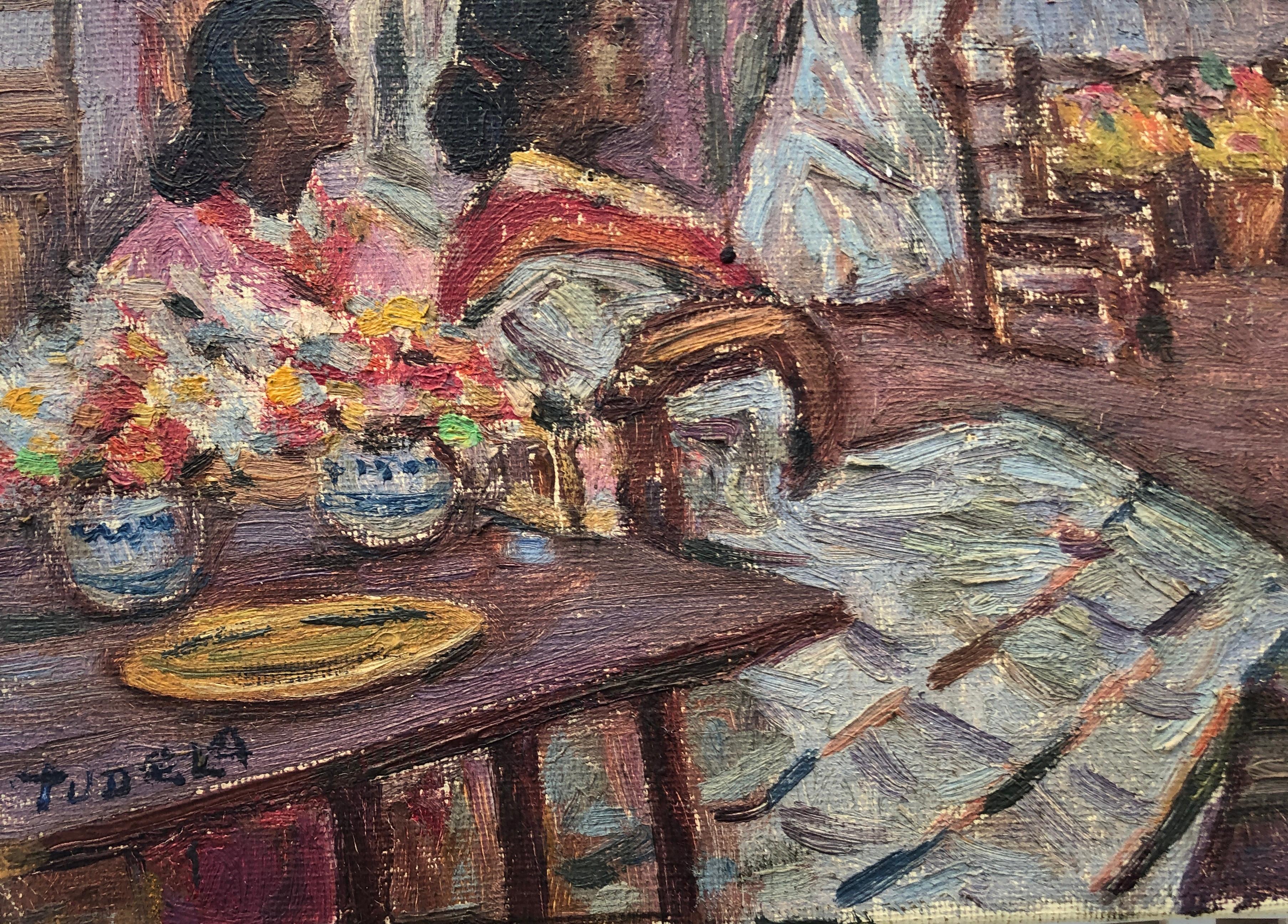 Celebrazione in piazza olio su tela - Painting di Joaquin Tudela
