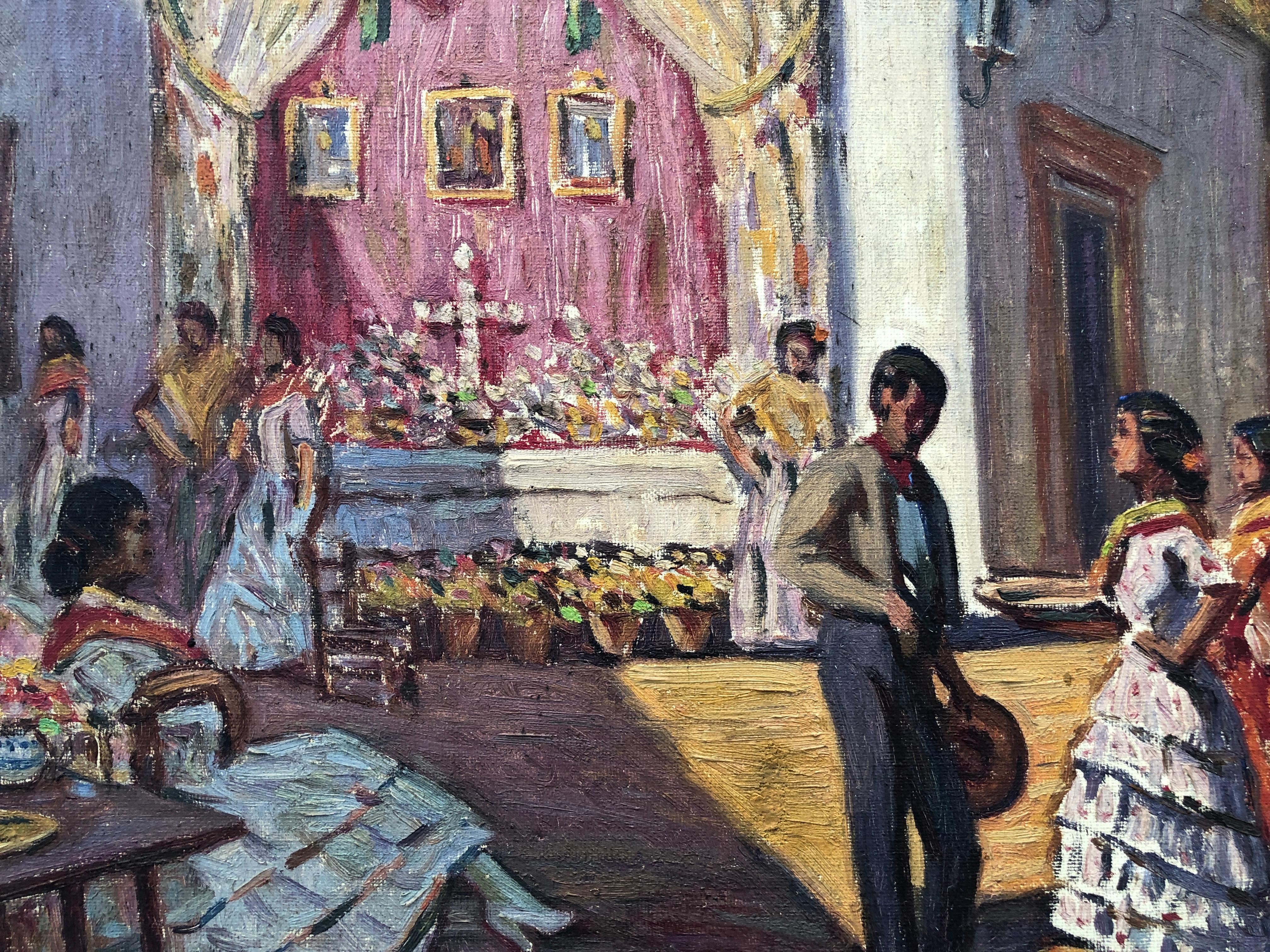 Celebrazione in piazza olio su tela in vendita 2